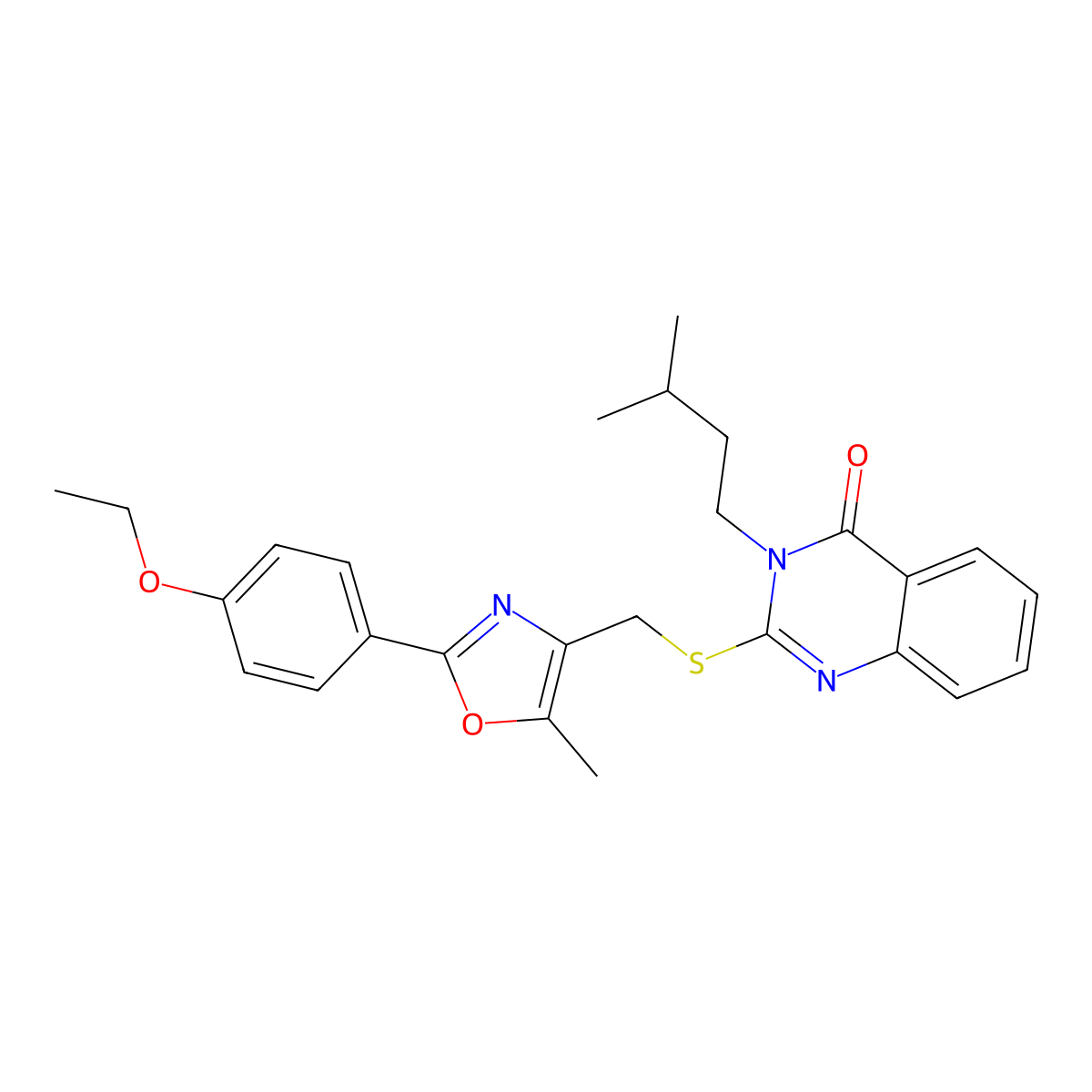 2-(((2-(4-ethoxyphenyl)-5-methyloxazol-4-yl)methyl)thio)-3-isopentylquinazolin-4(3H)-one molecular structure, CAS 1114878-24-8