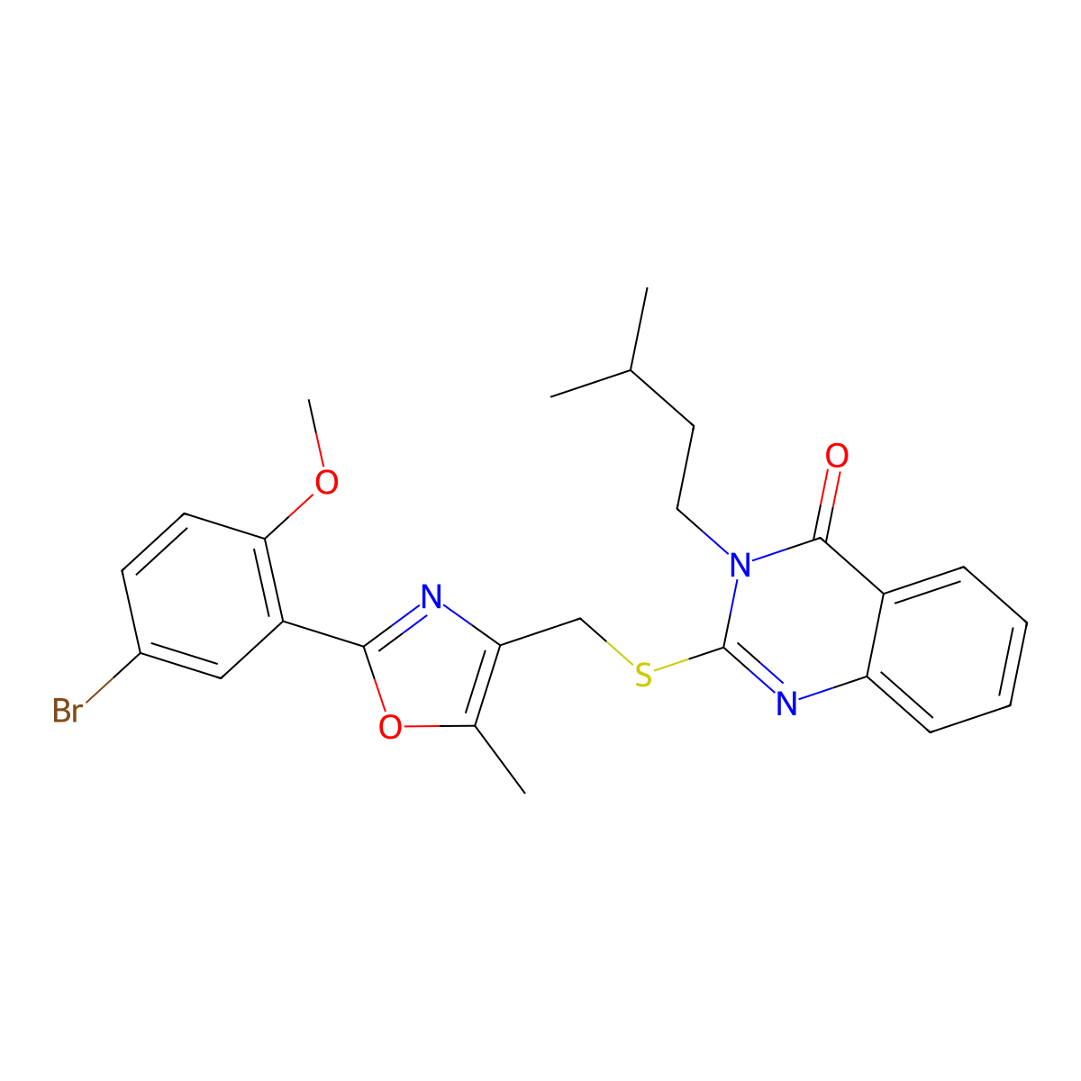 2-(((2-(5-bromo-2-methoxyphenyl)-5-methyloxazol-4-yl)methyl)thio)-3-isopentylquinazolin-4(3H)-one molecular structure, CAS 1114878-25-9