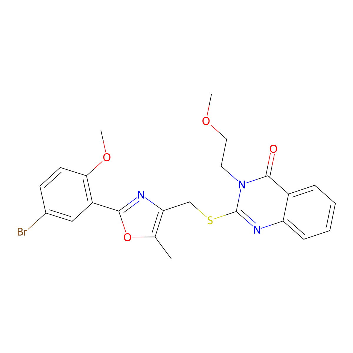 2-(((2-(5-bromo-2-methoxyphenyl)-5-methyloxazol-4-yl)methyl)thio)-3-(2-methoxyethyl)quinazolin-4(3H)-one molecular structure, CAS 1114878-26-0