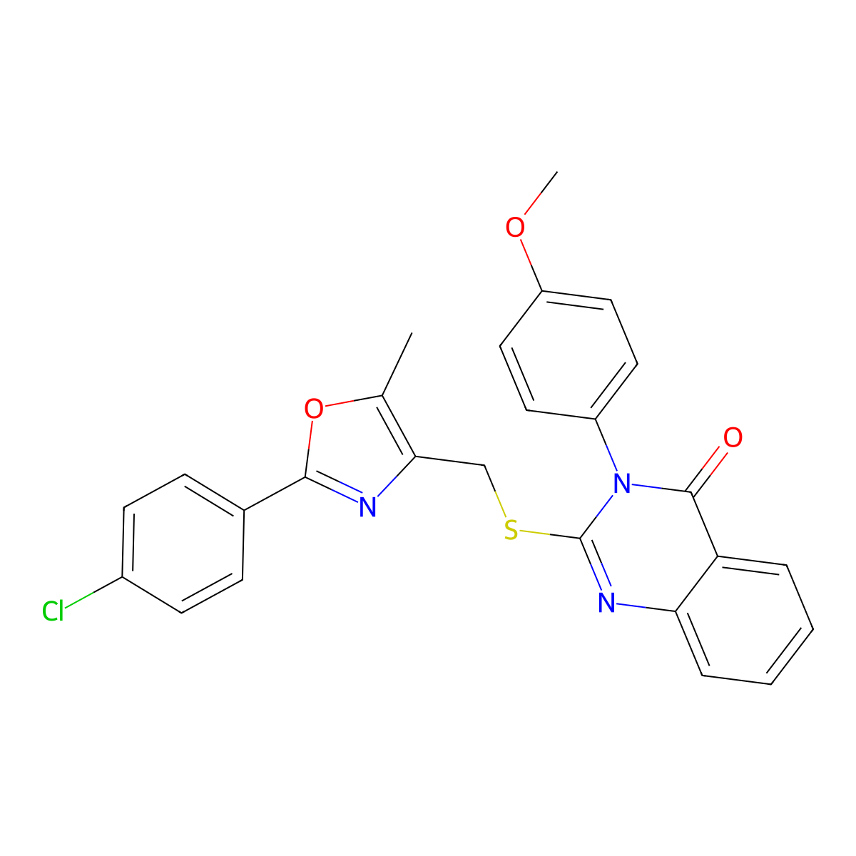 2-(((2-(4-chlorophenyl)-5-methyloxazol-4-yl)methyl)thio)-3-(4-methoxyphenyl)quinazolin-4(3H)-one molecular structure, CAS 1114878-31-7