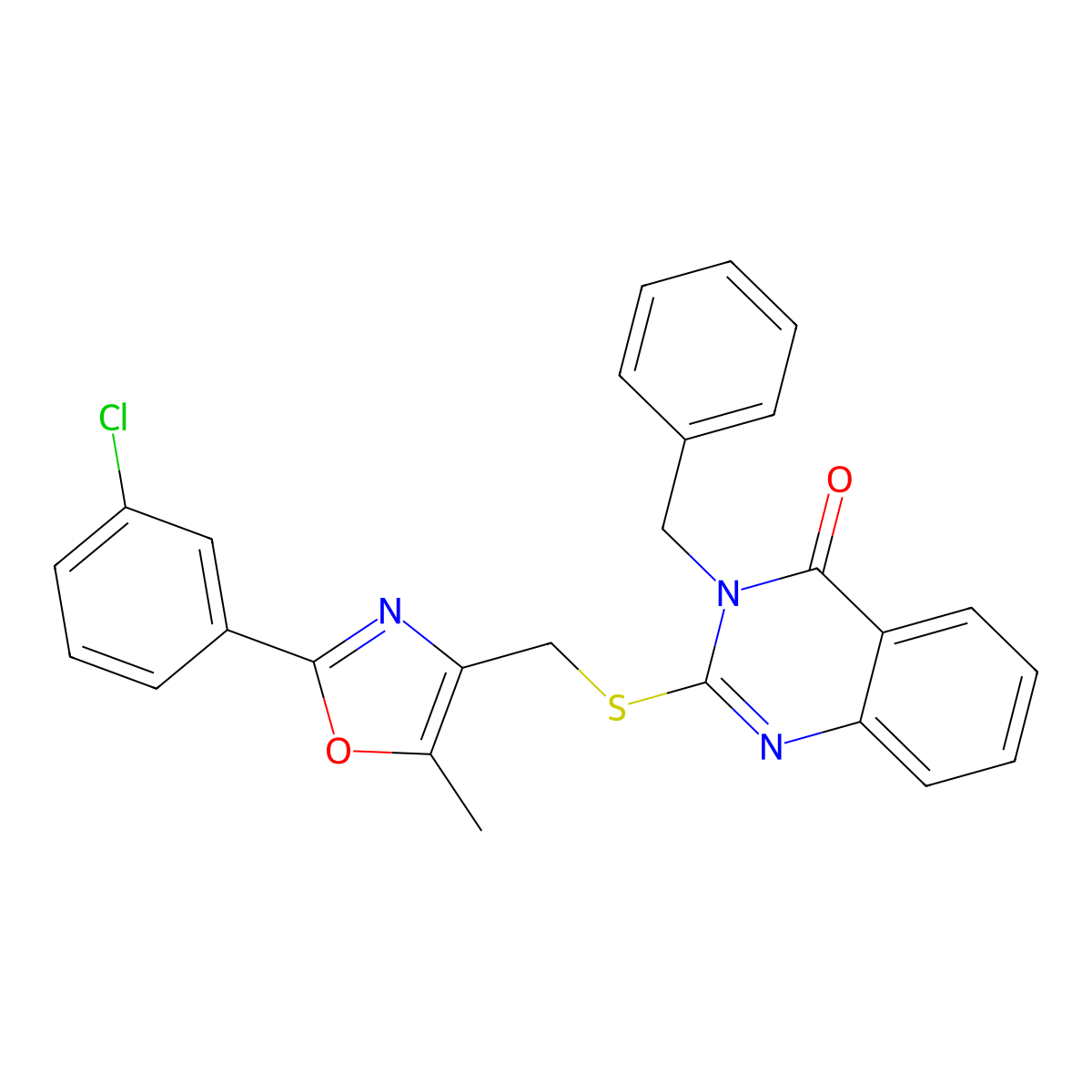 3-benzyl-2-(((2-(3-chlorophenyl)-5-methyloxazol-4-yl)methyl)thio)quinazolin-4(3H)-one molecular structure, CAS 1114878-44-2