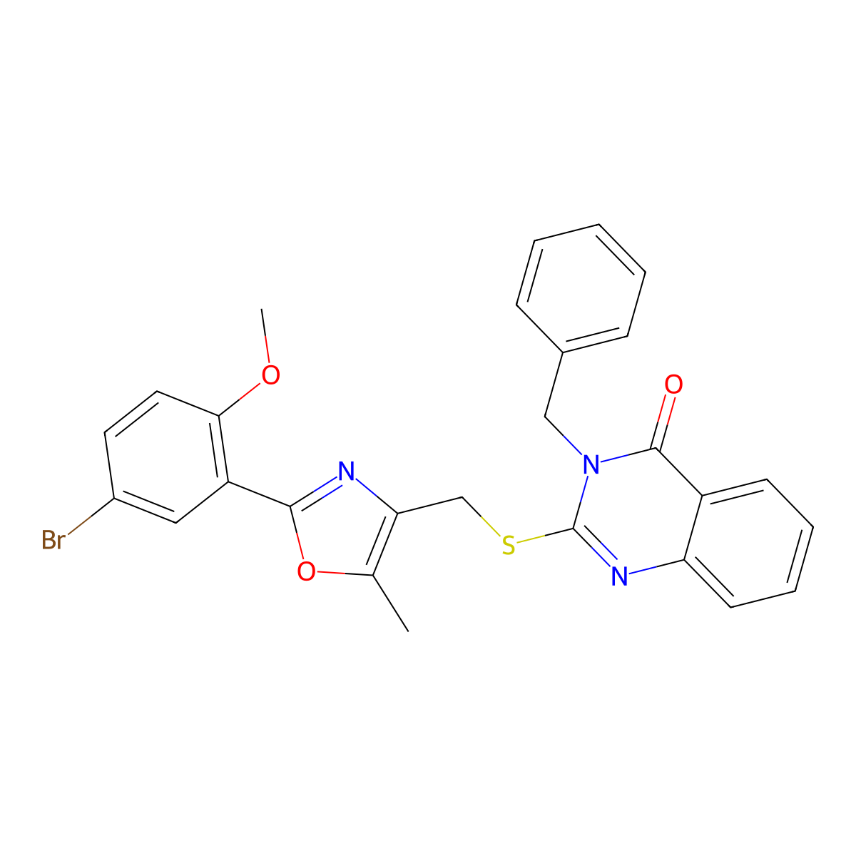 3-benzyl-2-(((2-(5-bromo-2-methoxyphenyl)-5-methyloxazol-4-yl)methyl)thio)quinazolin-4(3H)-one molecular structure, CAS 1114878-46-4
