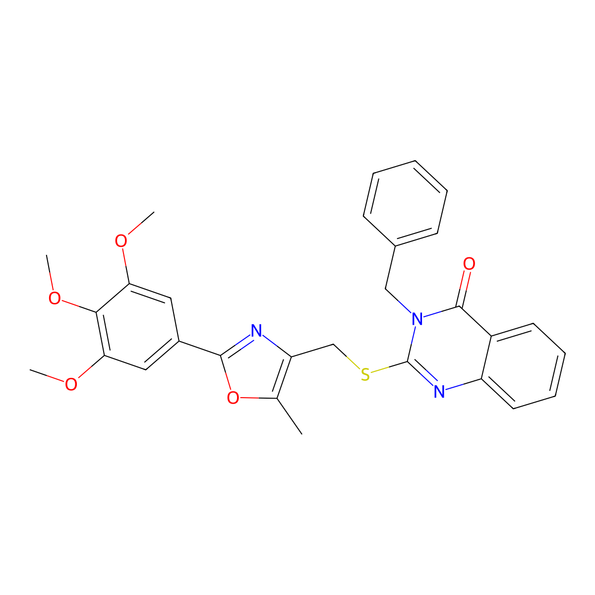 3-benzyl-2-(((5-methyl-2-(3,4,5-trimethoxyphenyl)oxazol-4-yl)methyl)thio)quinazolin-4(3H)-one molecular structure, CAS 1114878-47-5