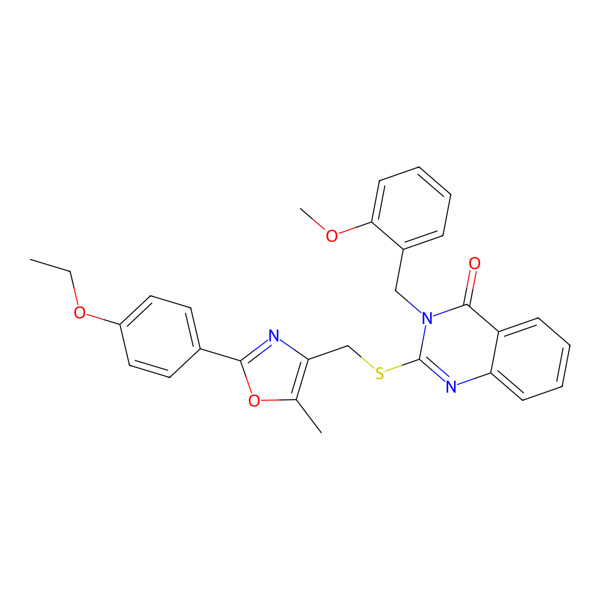 2-(((2-(4-ethoxyphenyl)-5-methyloxazol-4-yl)methyl)thio)-3-(2-methoxybenzyl)quinazolin-4(3H)-one molecular structure, CAS 1114878-48-6