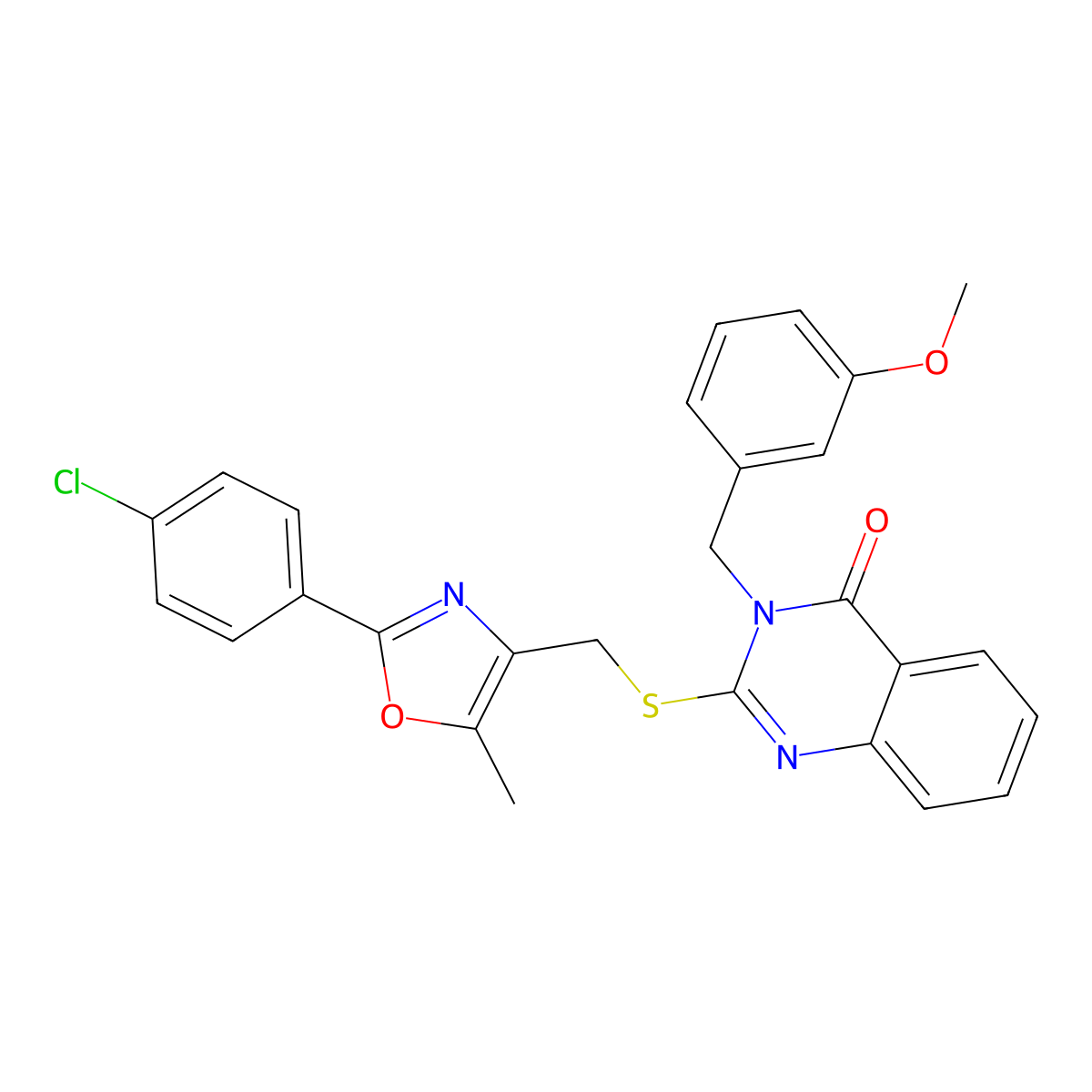 2-(((2-(4-chlorophenyl)-5-methyloxazol-4-yl)methyl)thio)-3-(3-methoxybenzyl)quinazolin-4(3H)-one molecular structure, CAS 1114878-50-0