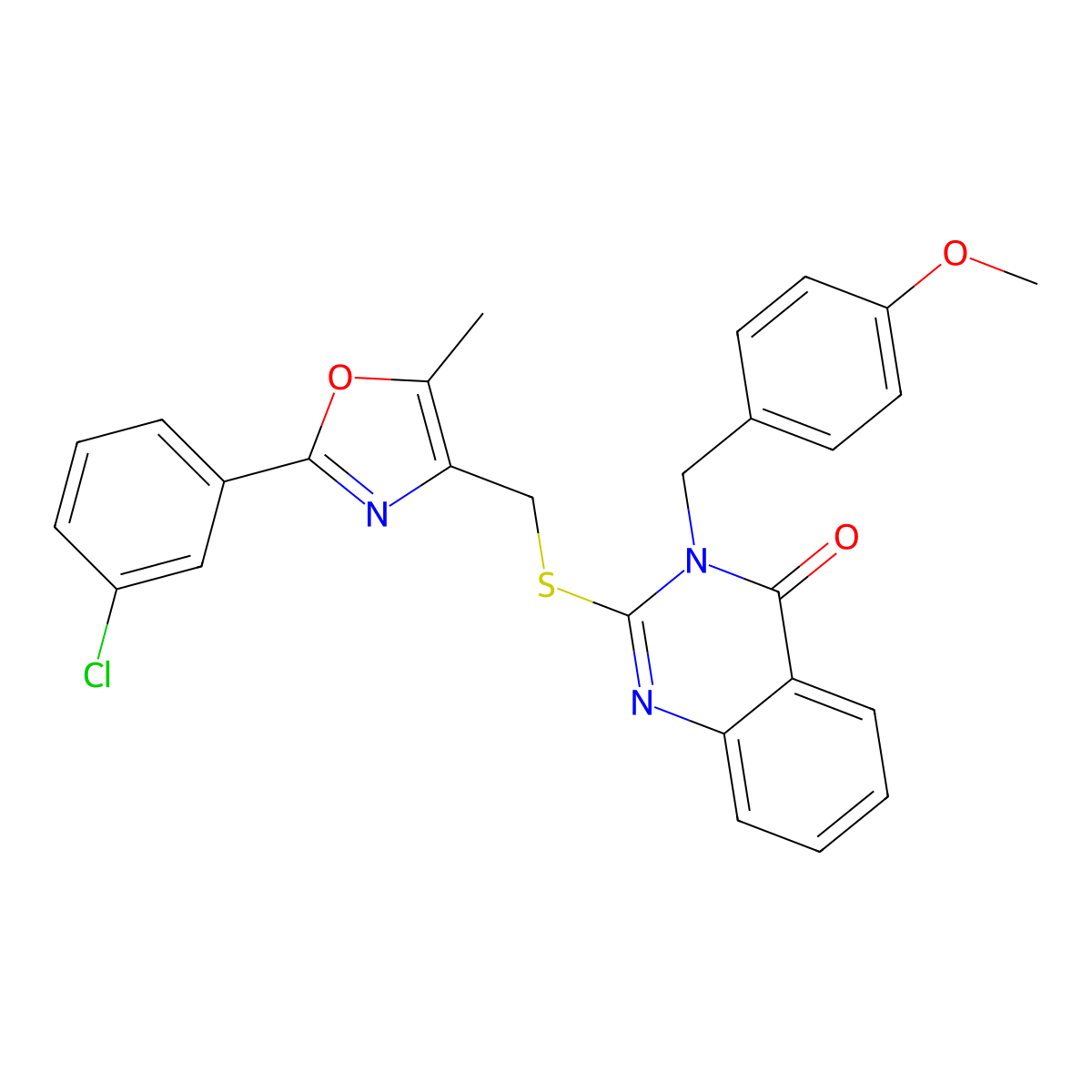 2-(((2-(3-chlorophenyl)-5-methyloxazol-4-yl)methyl)thio)-3-(4-methoxybenzyl)quinazolin-4(3H)-one molecular structure, CAS 1114878-52-2