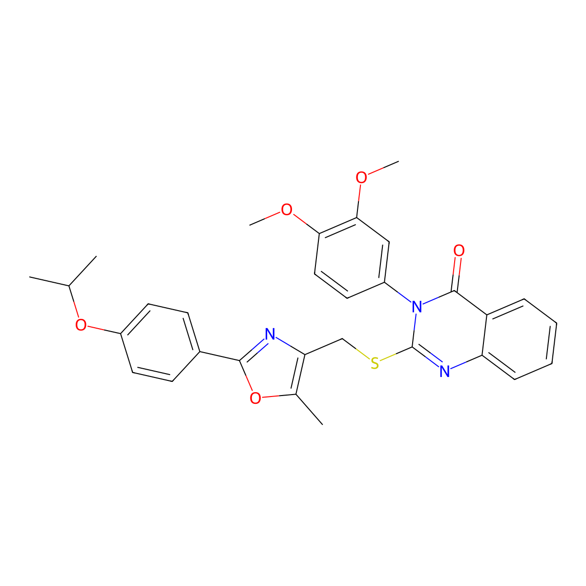 3-(3,4-dimethoxyphenyl)-2-(((2-(4-isopropoxyphenyl)-5-methyloxazol-4-yl)methyl)thio)quinazolin-4(3H)-one molecular structure, CAS 1114878-64-6