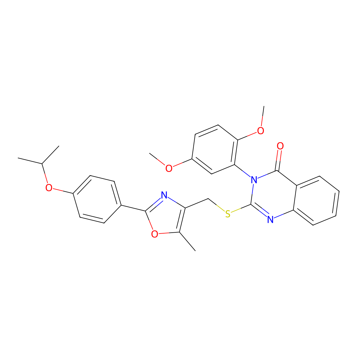 3-(2,5-dimethoxyphenyl)-2-(((2-(4-isopropoxyphenyl)-5-methyloxazol-4-yl)methyl)thio)quinazolin-4(3H)-one molecular structure, CAS 1114878-73-7