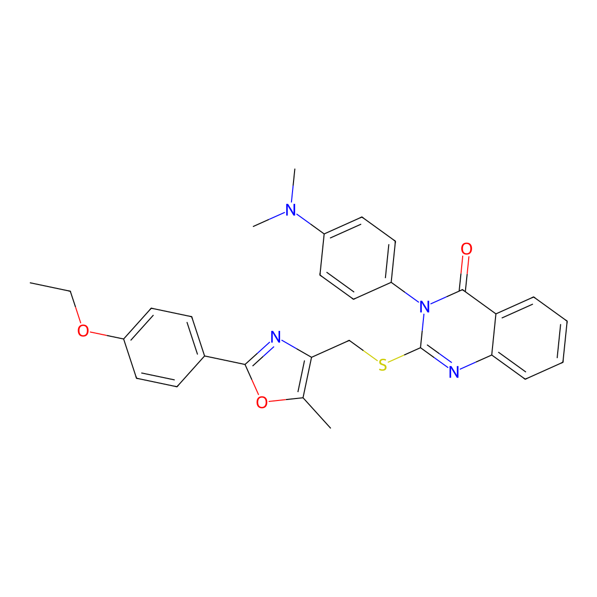 3-(4-(dimethylamino)phenyl)-2-(((2-(4-ethoxyphenyl)-5-methyloxazol-4-yl)methyl)thio)quinazolin-4(3H)-one molecular structure, CAS 1114878-80-6