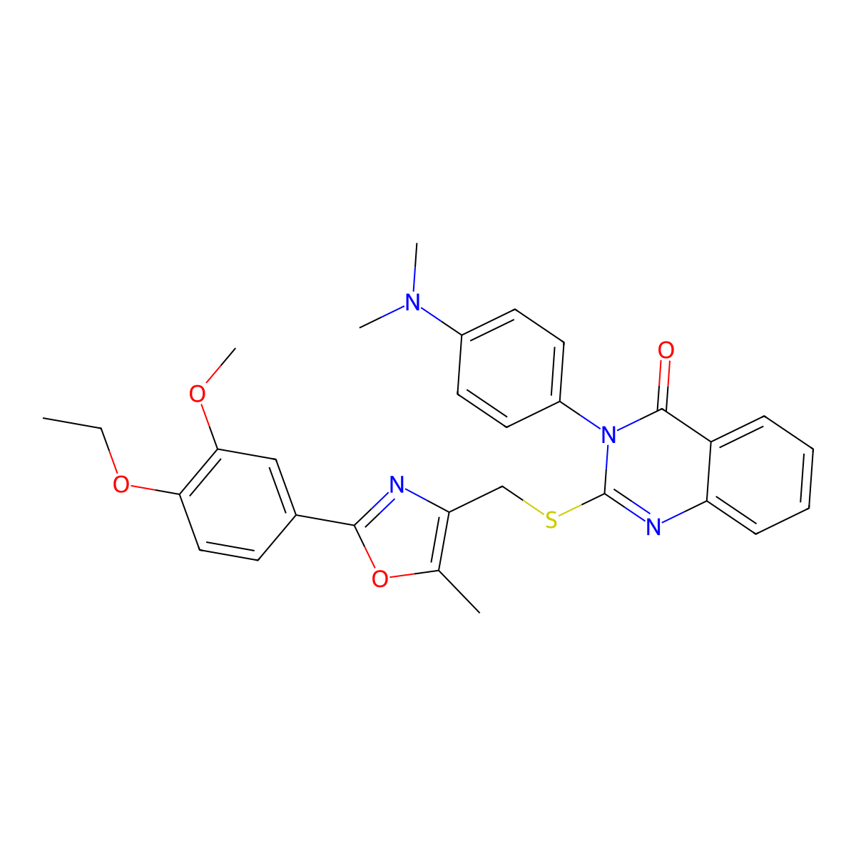 3-(4-(dimethylamino)phenyl)-2-(((2-(4-ethoxy-3-methoxyphenyl)-5-methyloxazol-4-yl)methyl)thio)quinazolin-4(3H)-one molecular structure, CAS 1114878-81-7