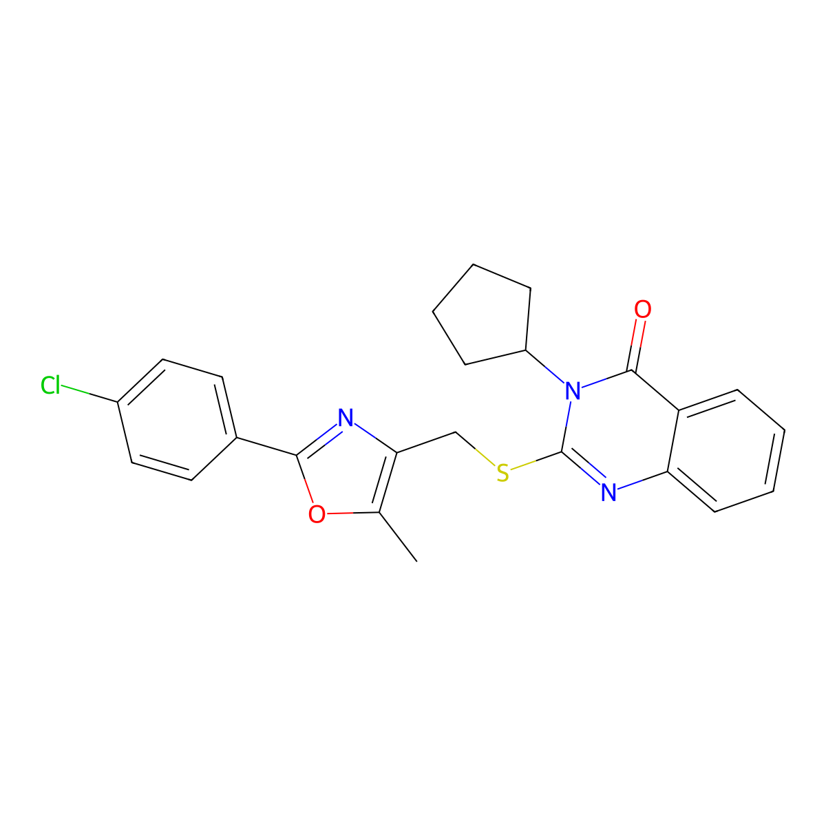2-(((2-(4-chlorophenyl)-5-methyloxazol-4-yl)methyl)thio)-3-cyclopentylquinazolin-4(3H)-one molecular structure, CAS 1114878-85-1