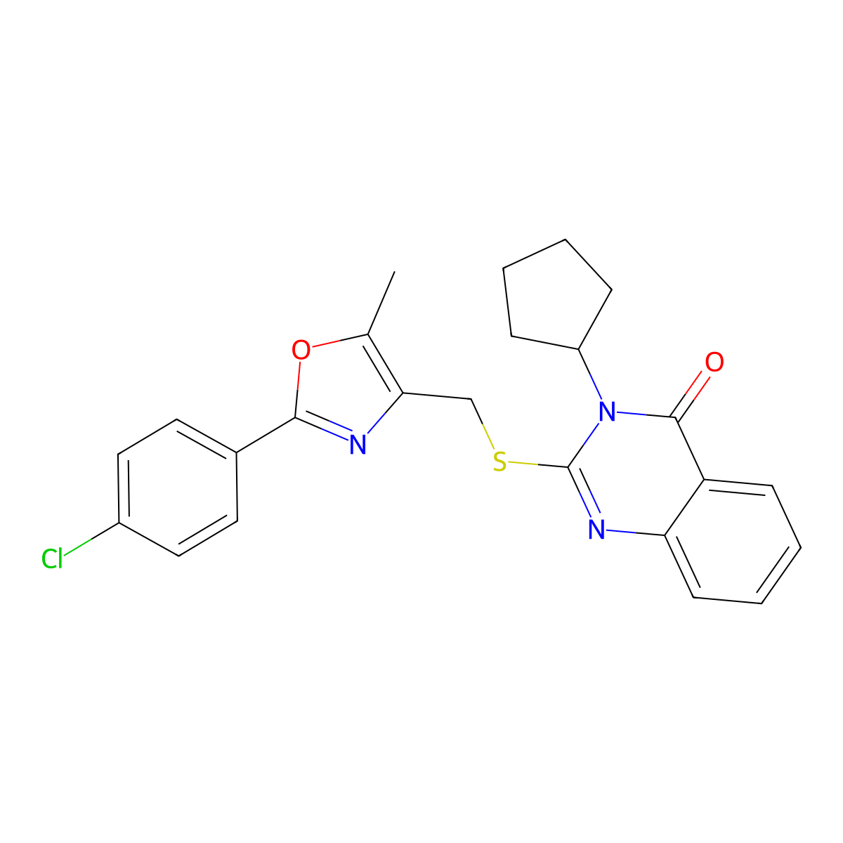 2-(((2-(4-chlorophenyl)-5-methyloxazol-4-yl)methyl)thio)-3-cyclopentylquinazolin-4(3H)-one molecular structure, CAS 1114878-85-1