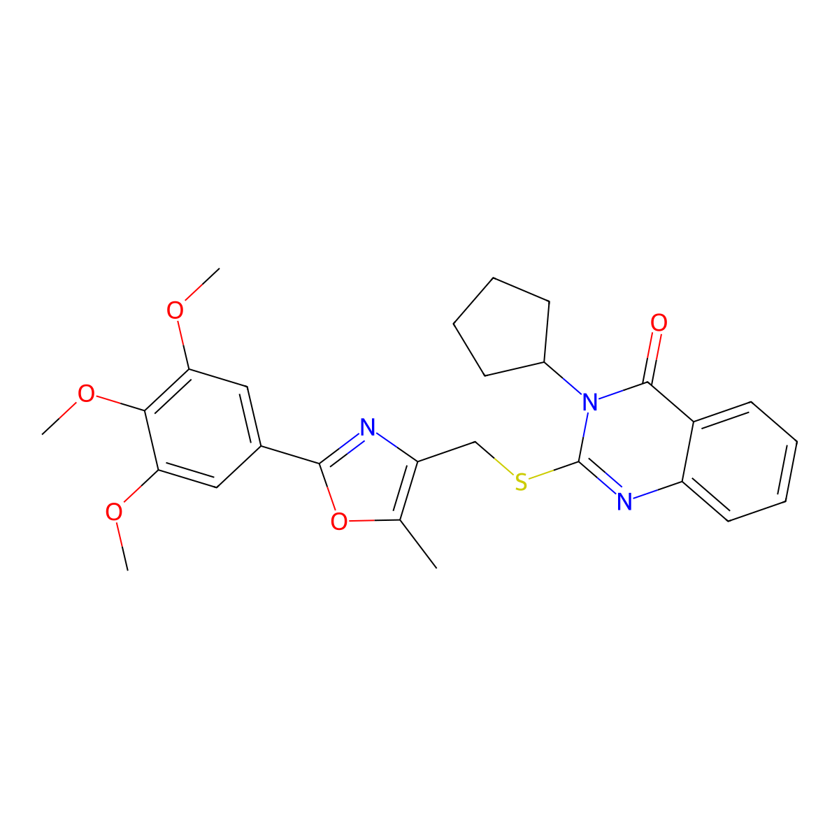 3-cyclopentyl-2-(((5-methyl-2-(3,4,5-trimethoxyphenyl)oxazol-4-yl)methyl)thio)quinazolin-4(3H)-one molecular structure, CAS 1114878-86-2