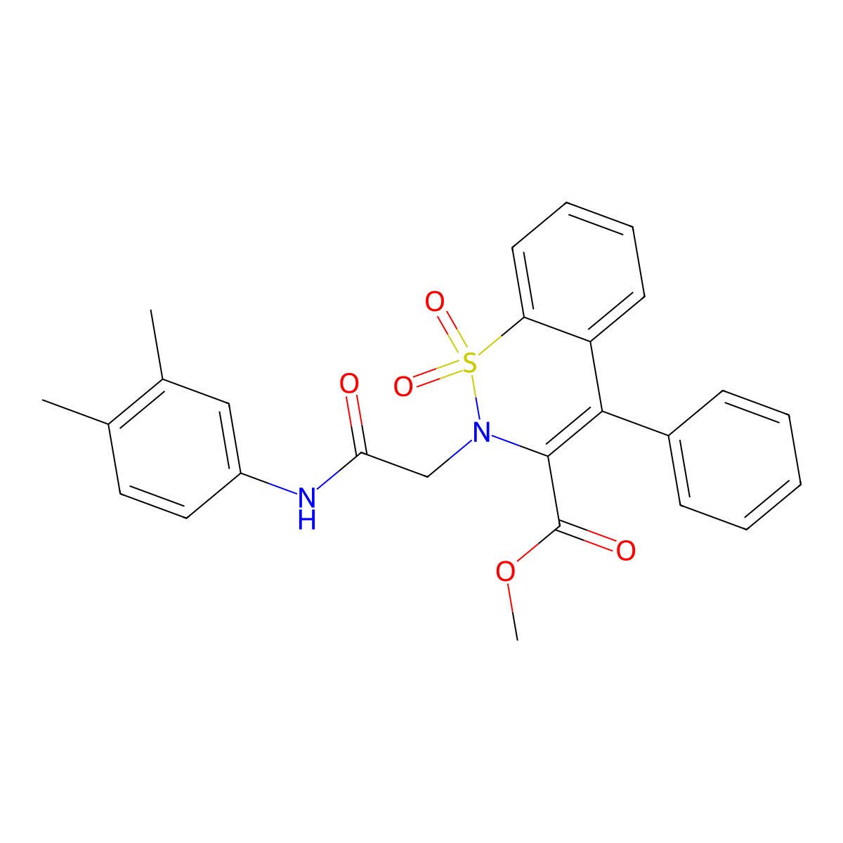 methyl 2-{2-[(3,4-dimethylphenyl)amino]-2-oxoethyl}-4-phenyl-2H-1,2-benzothiazine-3-carboxylate 1,1-dioxide molecular structure, CAS 1114878-98-6