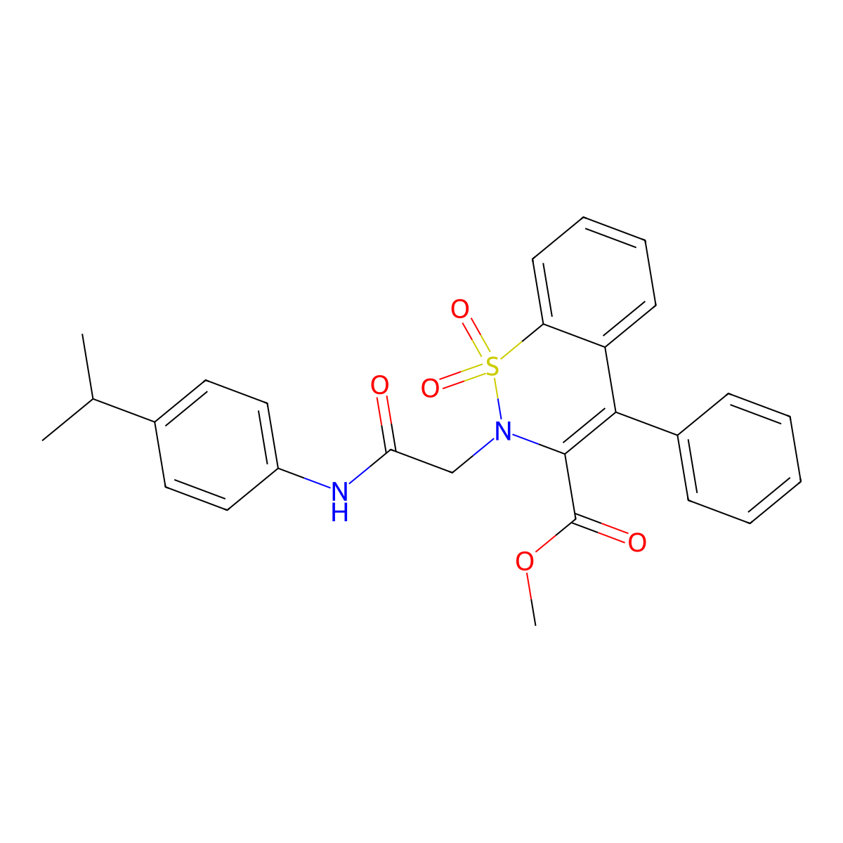 methyl 2-{2-[(4-isopropylphenyl)amino]-2-oxoethyl}-4-phenyl-2H-1,2-benzothiazine-3-carboxylate 1,1-dioxide molecular structure, CAS 1114878-99-7