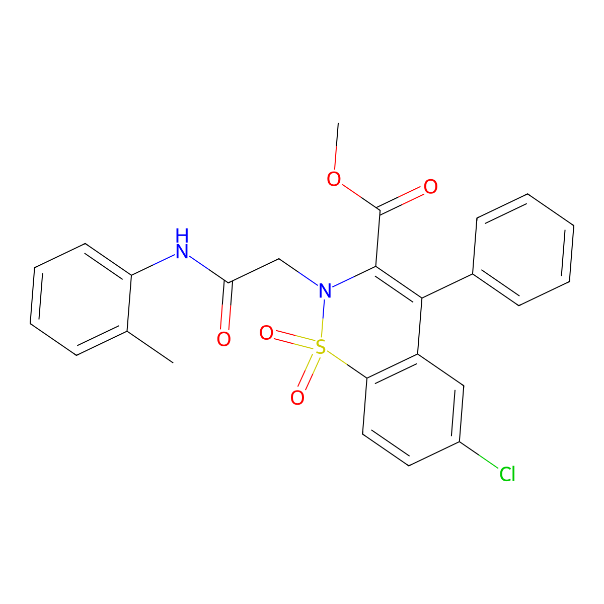 methyl 6-chloro-2-(2-oxo-2-(o-tolylamino)ethyl)-4-phenyl-2H-benzo[e][1,2]thiazine-3-carboxylate 1,1-dioxide molecular structure, CAS 1114879-04-7