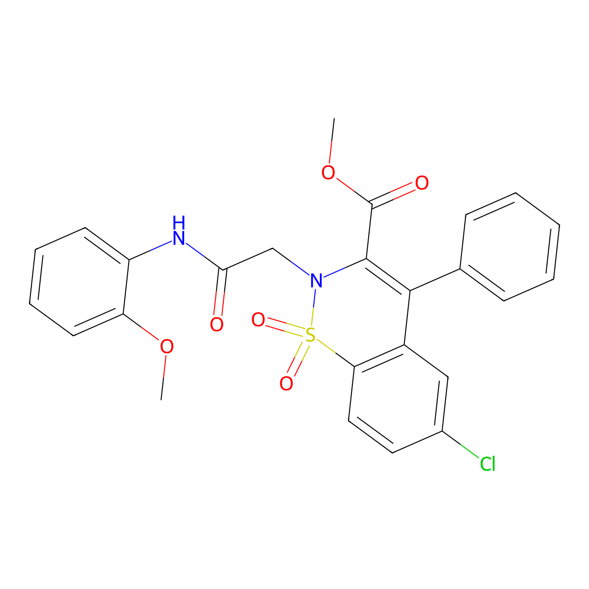 methyl 6-chloro-2-(2-((2-methoxyphenyl)amino)-2-oxoethyl)-4-phenyl-2H-benzo[e][1,2]thiazine-3-carboxylate 1,1-dioxide molecular structure, CAS 1114879-06-9