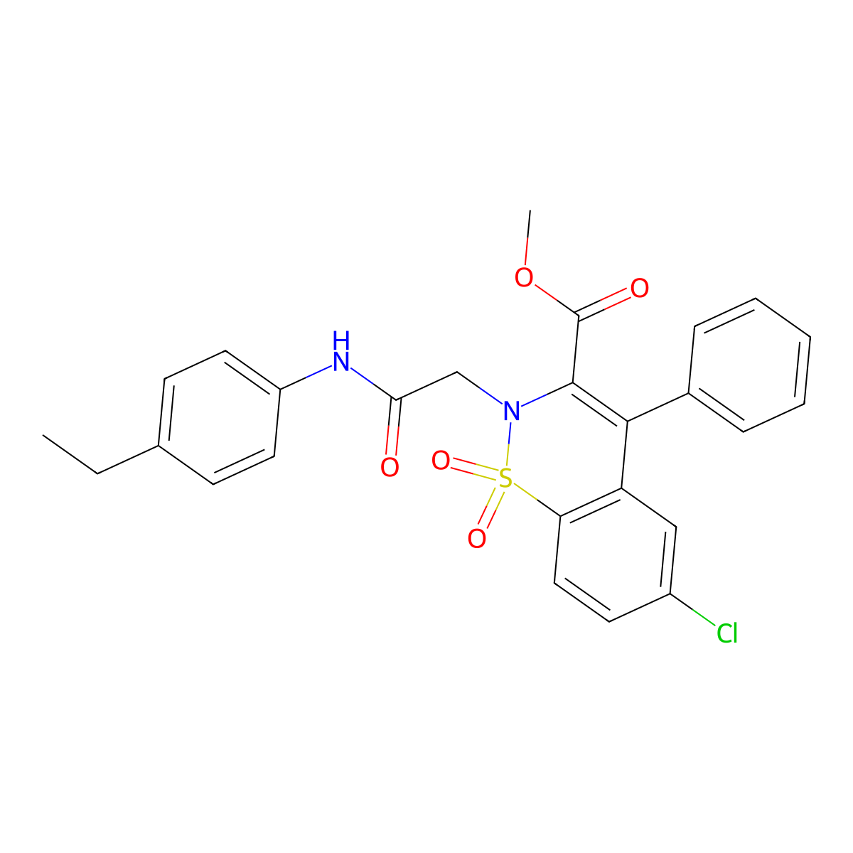 methyl 6-chloro-2-(2-((4-ethylphenyl)amino)-2-oxoethyl)-4-phenyl-2H-benzo[e][1,2]thiazine-3-carboxylate 1,1-dioxide molecular structure, CAS 1114879-09-2