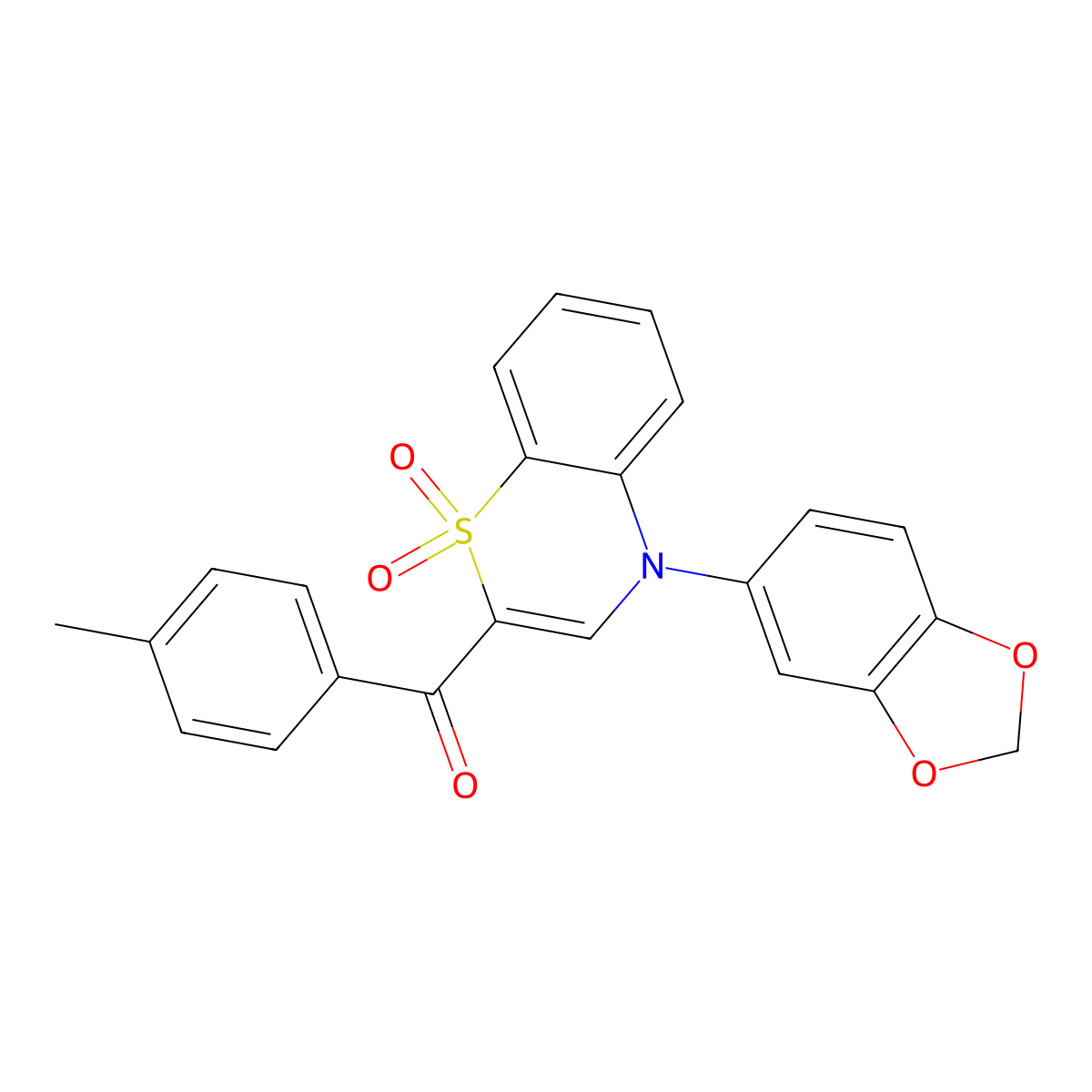 [4-(1,3-benzodioxol-5-yl)-1,1-dioxido-4H-1,4-benzothiazin-2-yl](4-methylphenyl)methanone molecular structure, CAS 1114886-29-1