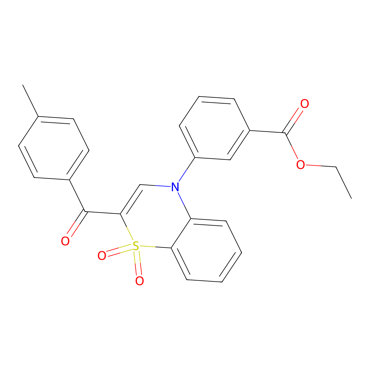 ethyl 3-[2-(4-methylbenzoyl)-1,1-dioxido-4H-1,4-benzothiazin-4-yl]benzoate molecular structure, CAS 1114886-30-4