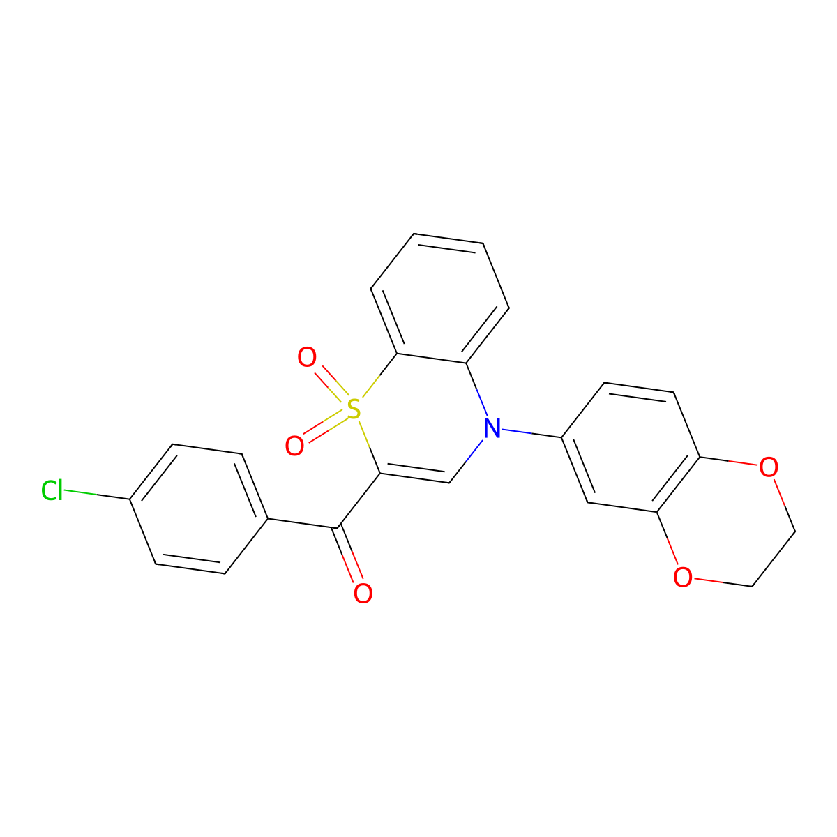 (4-chlorophenyl)[4-(2,3-dihydro-1,4-benzodioxin-6-yl)-1,1-dioxido-4H-1,4-benzothiazin-2-yl]methanone molecular structure, CAS 1114886-49-5