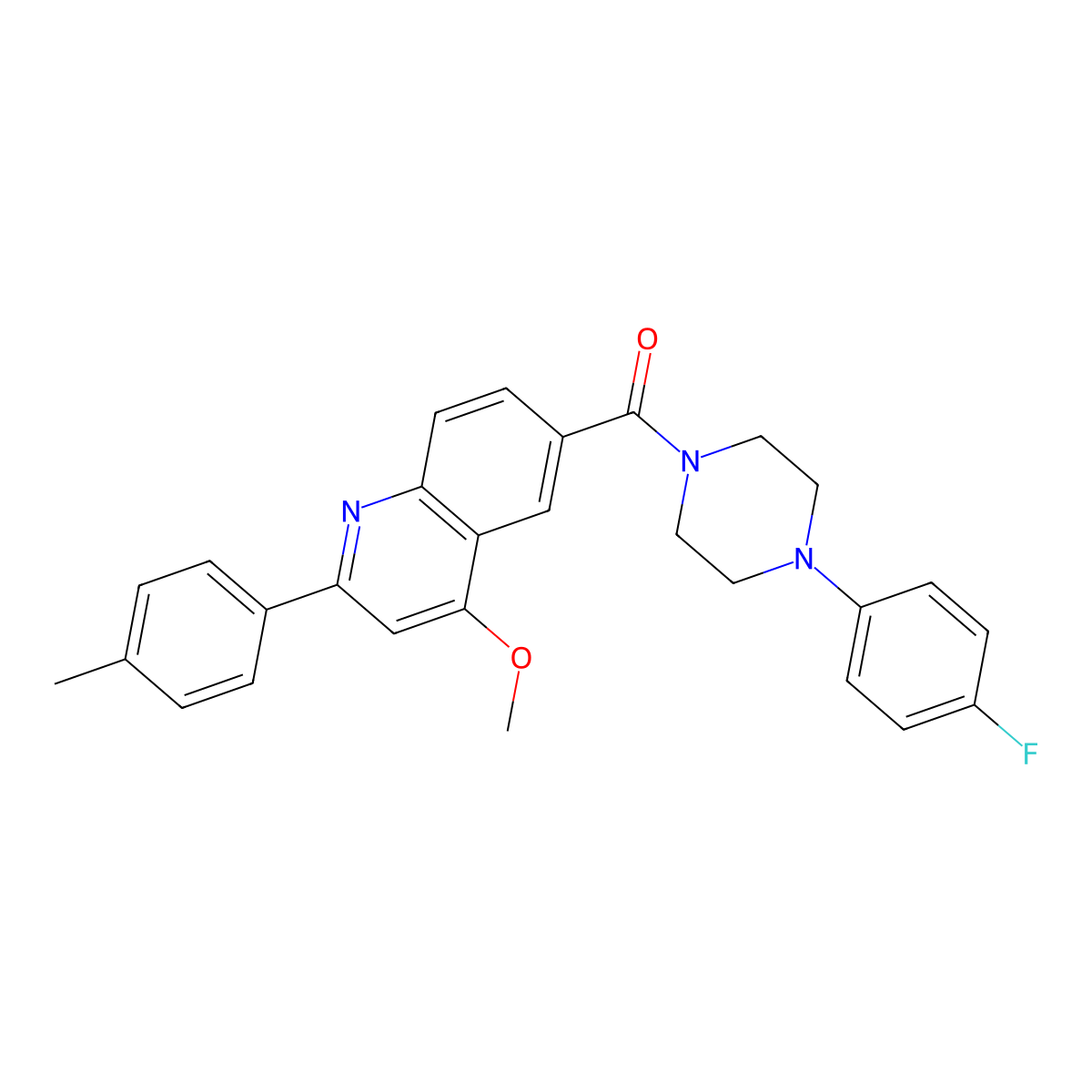 (4-(4-Fluorophenyl)piperazin-1-yl)(4-methoxy-2-(p-tolyl)quinolin-6-yl)methanone molecular structure, CAS 1114887-28-3