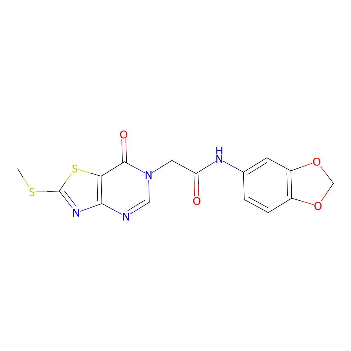 N-(benzo[d][1,3]dioxol-5-yl)-2-(2-(methylthio)-7-oxothiazolo[4,5-d]pyrimidin-6(7H)-yl)acetamide molecular structure, CAS 1114902-32-7