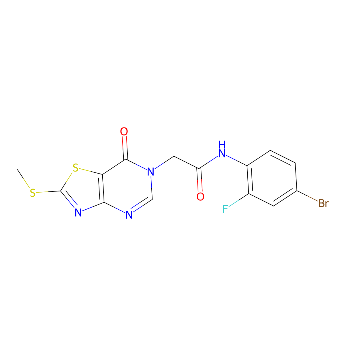 N-(4-bromo-2-fluorophenyl)-2-(2-(methylthio)-7-oxothiazolo[4,5-d]pyrimidin-6(7H)-yl)acetamide molecular structure, CAS 1114902-34-9
