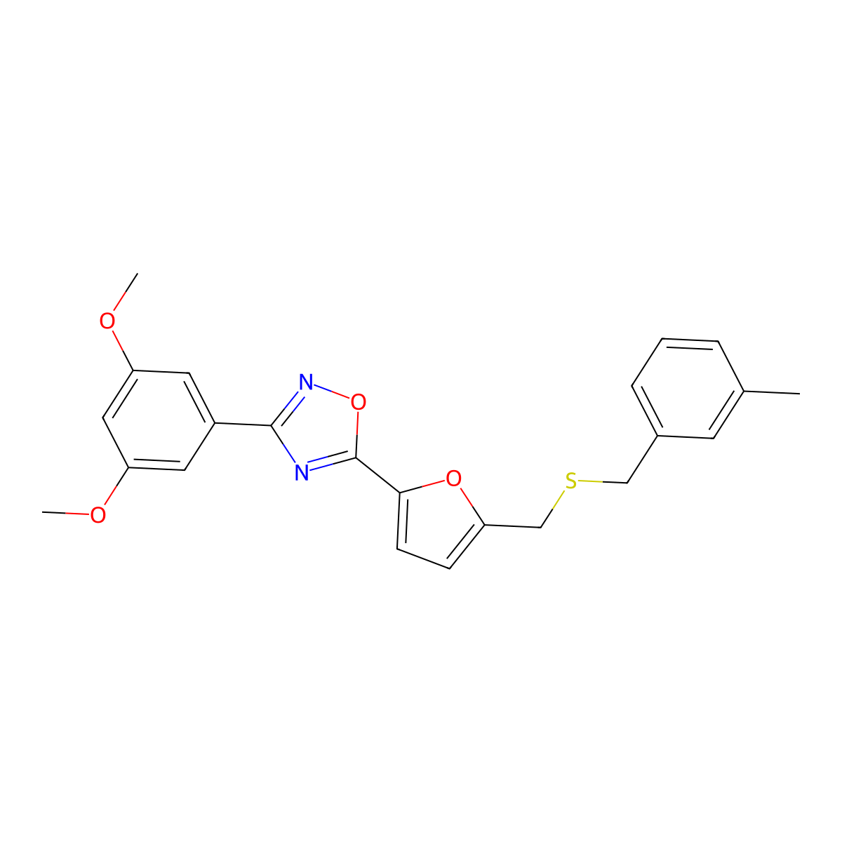 3-(3,5-Dimethoxyphenyl)-5-(5-(((3-methylbenzyl)thio)methyl)furan-2-yl)-1,2,4-oxadiazole molecular structure, CAS 1114908-82-5