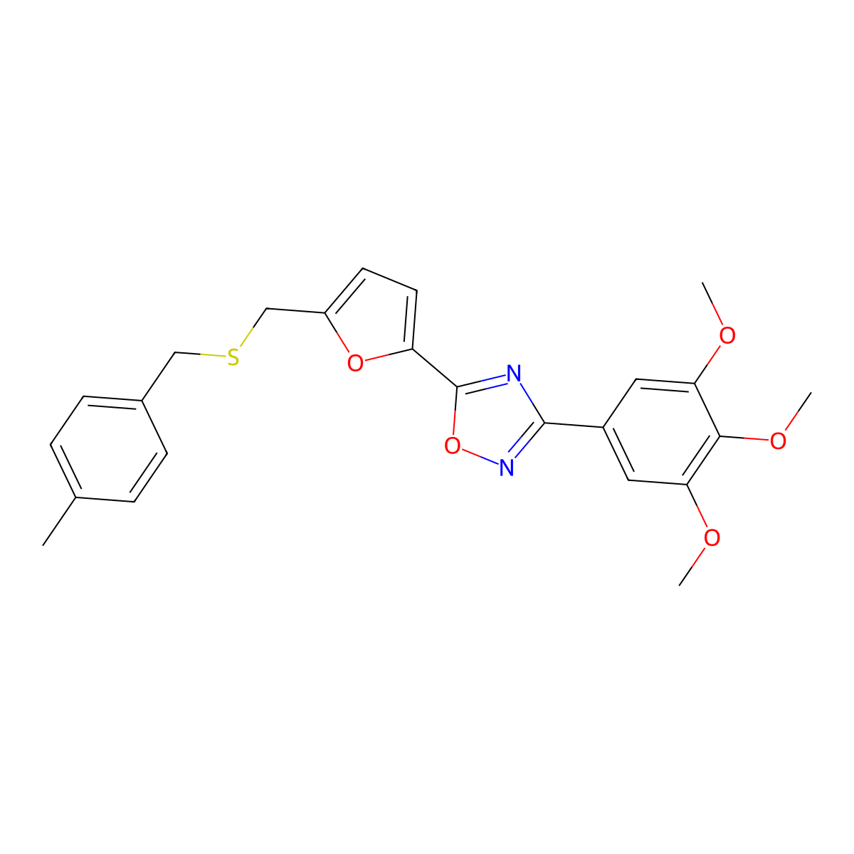 5-(5-{[(4-Methylbenzyl)thio]methyl}-2-furyl)-3-(3,4,5-trimethoxyphenyl)-1,2,4-oxadiazole molecular structure, CAS 1114909-04-4
