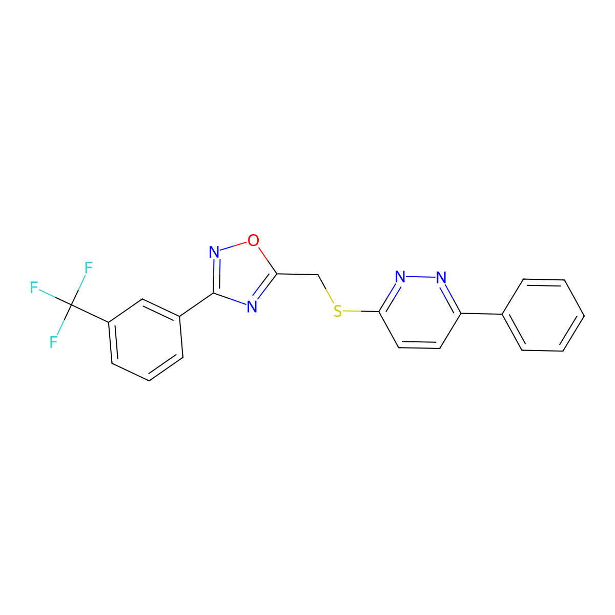 3-Phenyl-6-[({3-[3-(trifluoromethyl)phenyl]-1,2,4-oxadiazol-5-yl}methyl)sulfanyl]pyridazine molecular structure, CAS 1114909-37-3