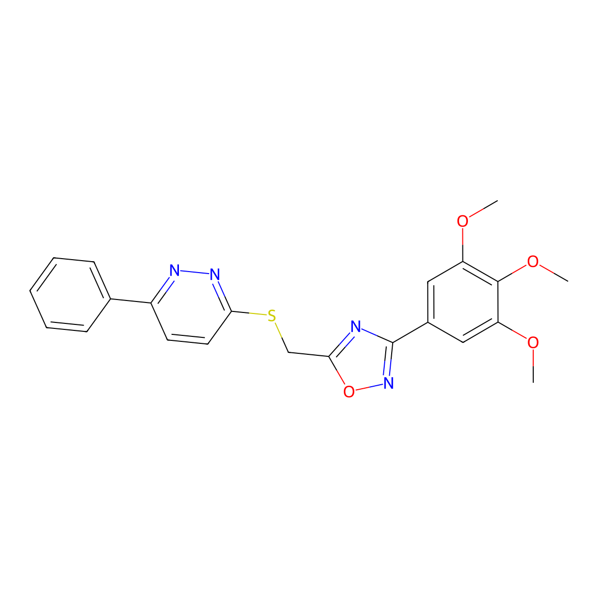 3-Phenyl-6-({[3-(3,4,5-trimethoxyphenyl)-1,2,4-oxadiazol-5-yl]methyl}sulfanyl)pyridazine molecular structure, CAS 1114909-38-4