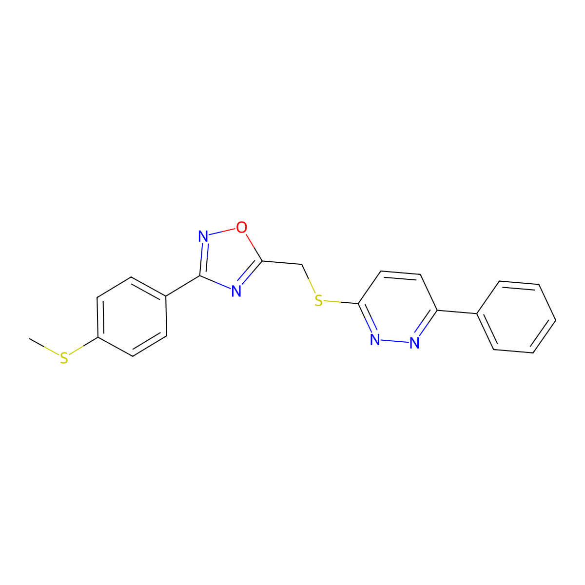 3-[({3-[4-(Methylthio)phenyl]-1,2,4-oxadiazol-5-yl}methyl)thio]-6-phenylpyridazine molecular structure, CAS 1114909-39-5