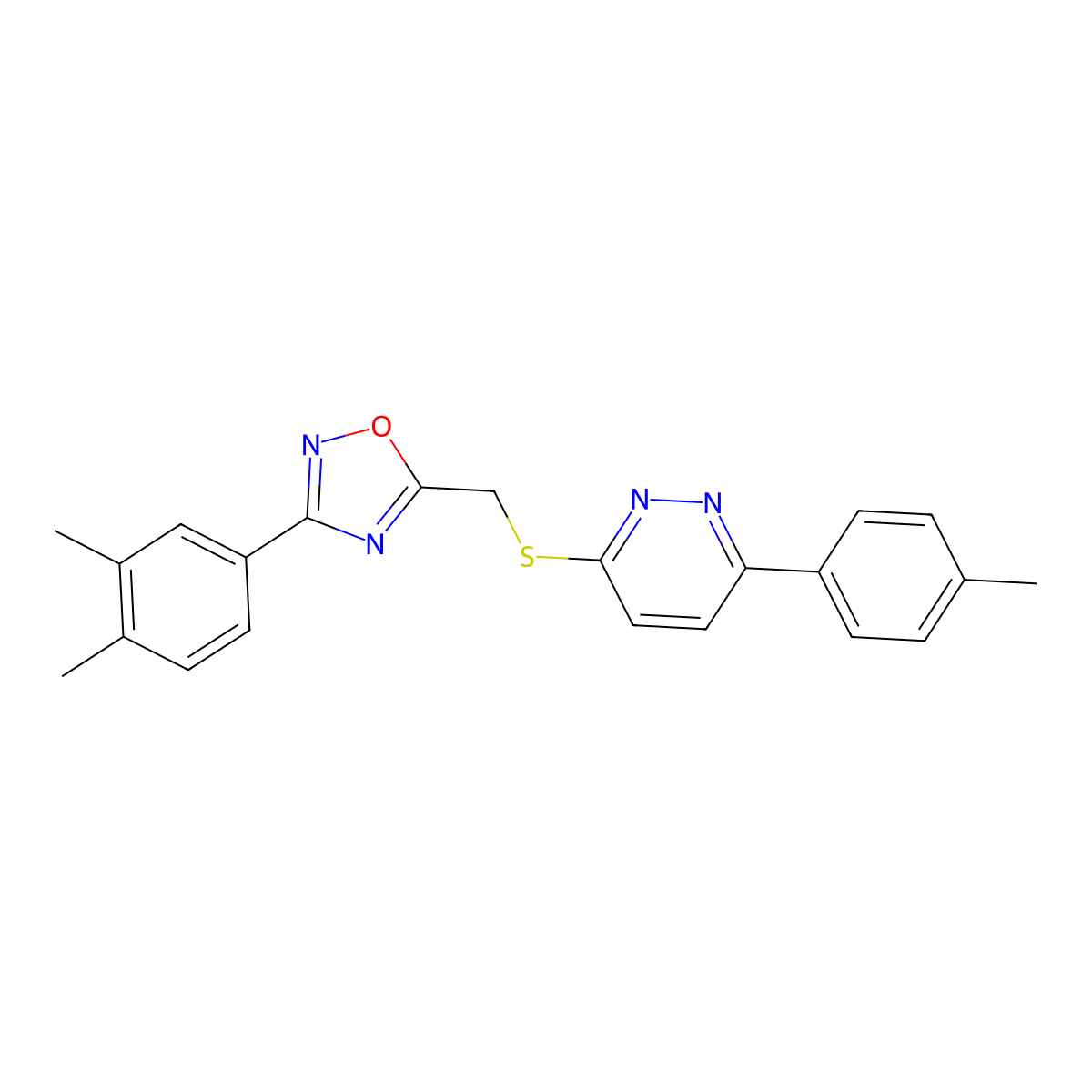 3-(3,4-Dimethylphenyl)-5-(((6-(p-tolyl)pyridazin-3-yl)thio)methyl)-1,2,4-oxadiazole molecular structure, CAS 1114909-45-3