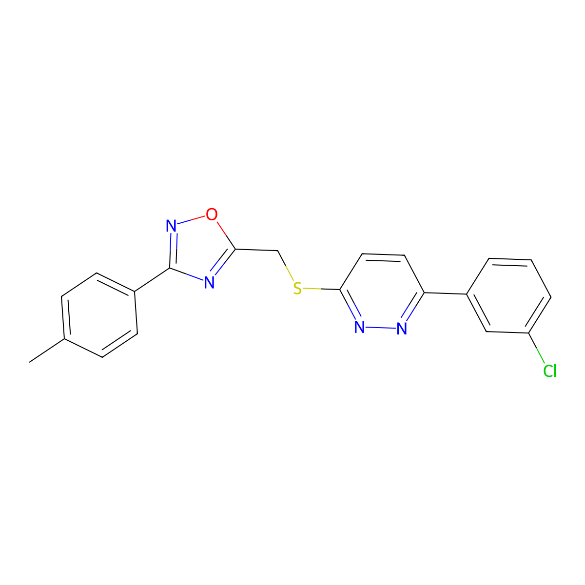 3-(3-Chlorophenyl)-6-({[3-(4-methylphenyl)-1,2,4-oxadiazol-5-yl]methyl}thio)pyridazine molecular structure, CAS 1114909-47-5