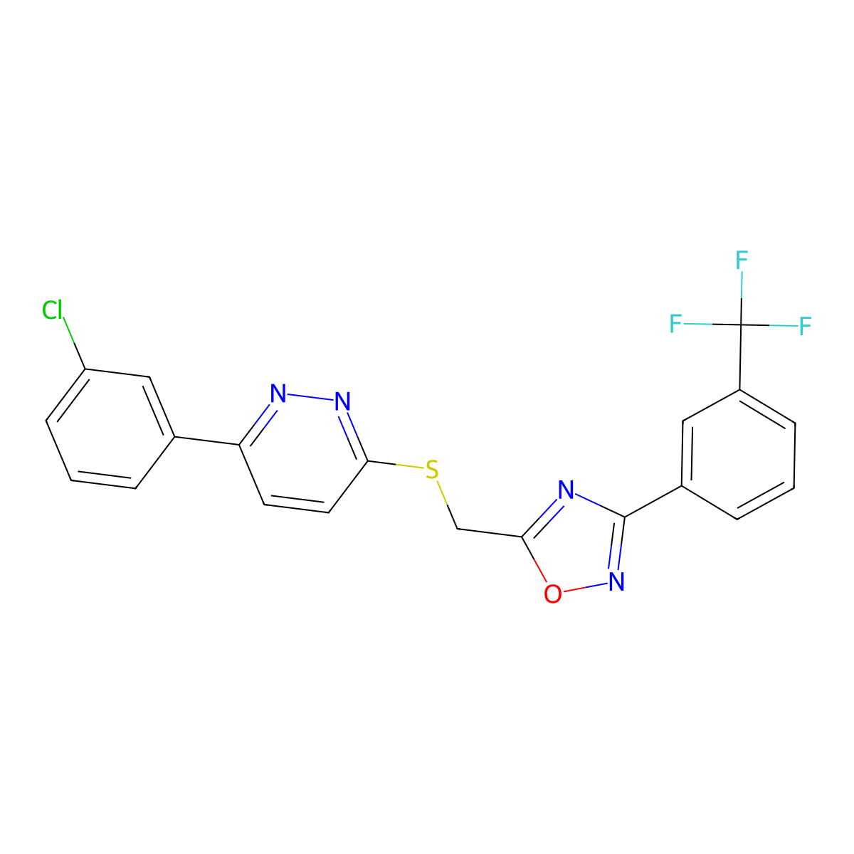 3-(3-Chlorophenyl)-6-[({3-[3-(trifluoromethyl)phenyl]-1,2,4-oxadiazol-5-yl}methyl)sulfanyl]pyridazine molecular structure, CAS 1114909-48-6