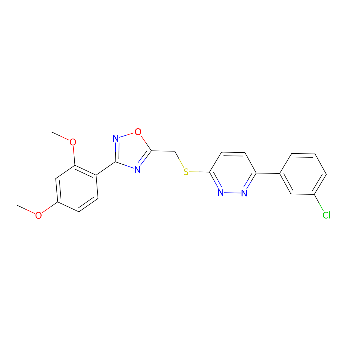 3-(3-Chlorophenyl)-6-({[3-(2,4-dimethoxyphenyl)-1,2,4-oxadiazol-5-yl]methyl}sulfanyl)pyridazine molecular structure, CAS 1114909-49-7