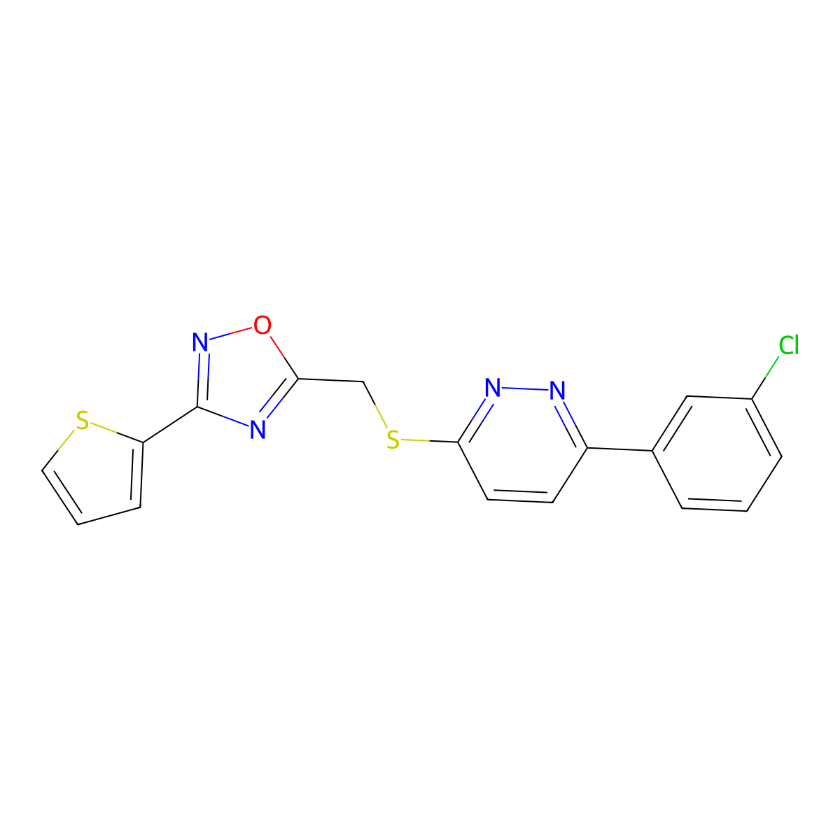 3-(3-Chlorophenyl)-6-({[3-(2-thienyl)-1,2,4-oxadiazol-5-yl]methyl}thio)pyridazine molecular structure, CAS 1114909-50-0