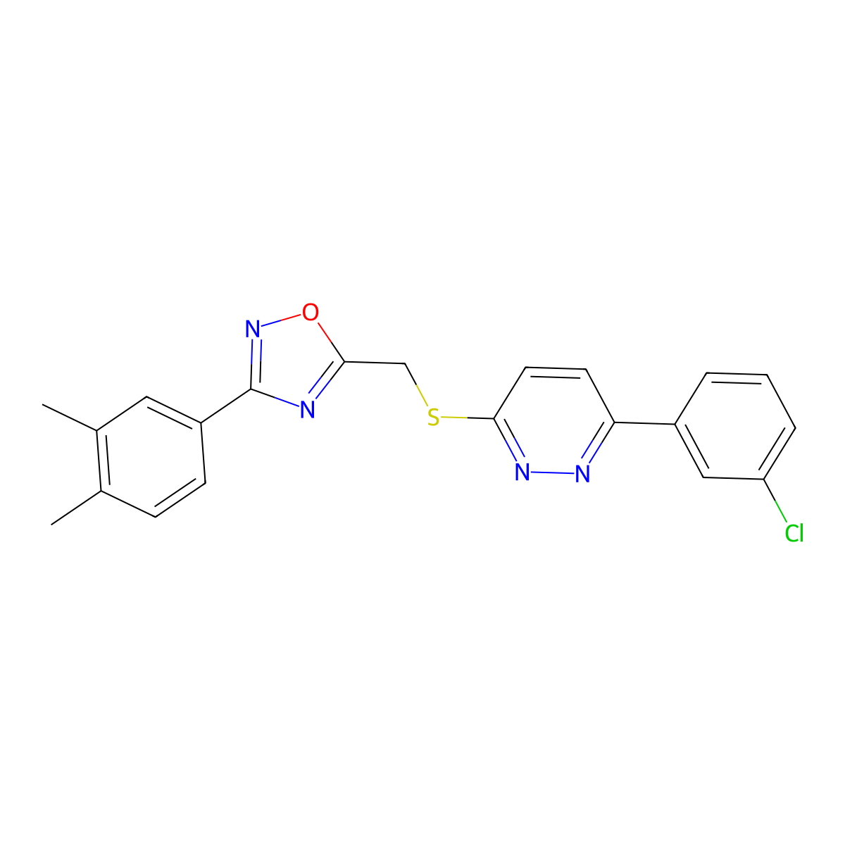 3-(3-Chlorophenyl)-6-({[3-(3,4-dimethylphenyl)-1,2,4-oxadiazol-5-yl]methyl}sulfanyl)pyridazine molecular structure, CAS 1114909-53-3