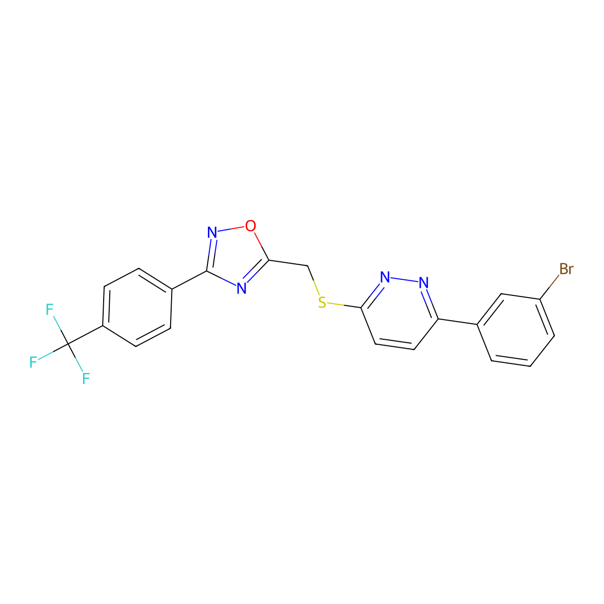 3-(3-Bromophenyl)-6-[({3-[4-(trifluoromethyl)phenyl]-1,2,4-oxadiazol-5-yl}methyl)sulfanyl]pyridazine molecular structure, CAS 1114909-56-6