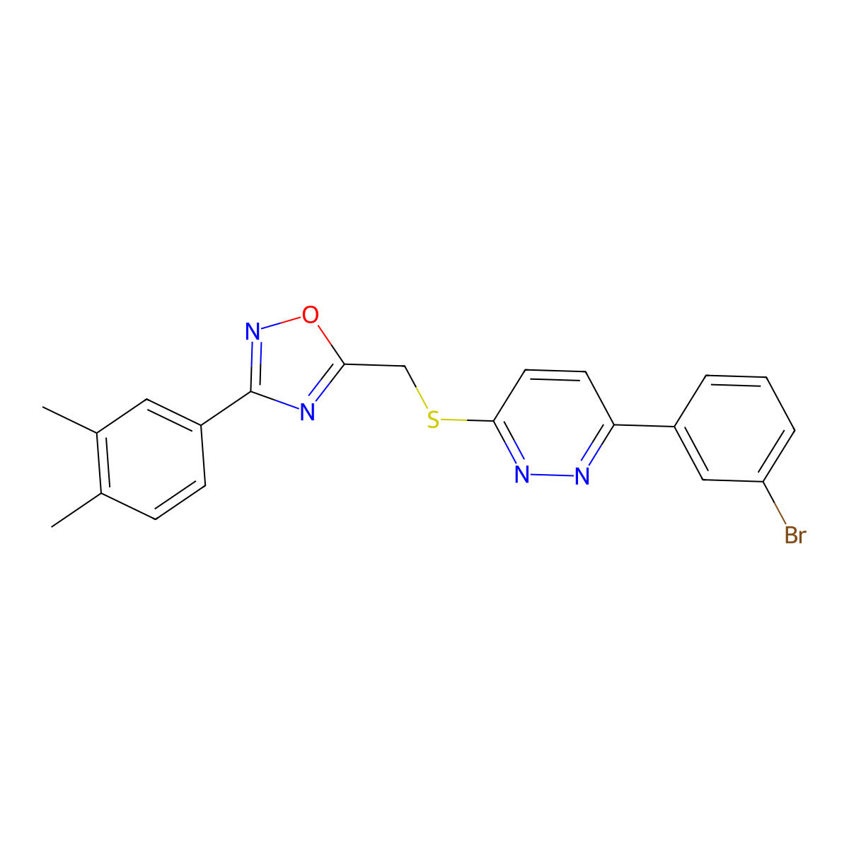 3-(3-Bromophenyl)-6-({[3-(3,4-dimethylphenyl)-1,2,4-oxadiazol-5-yl]methyl}thio)pyridazine molecular structure, CAS 1114914-86-1