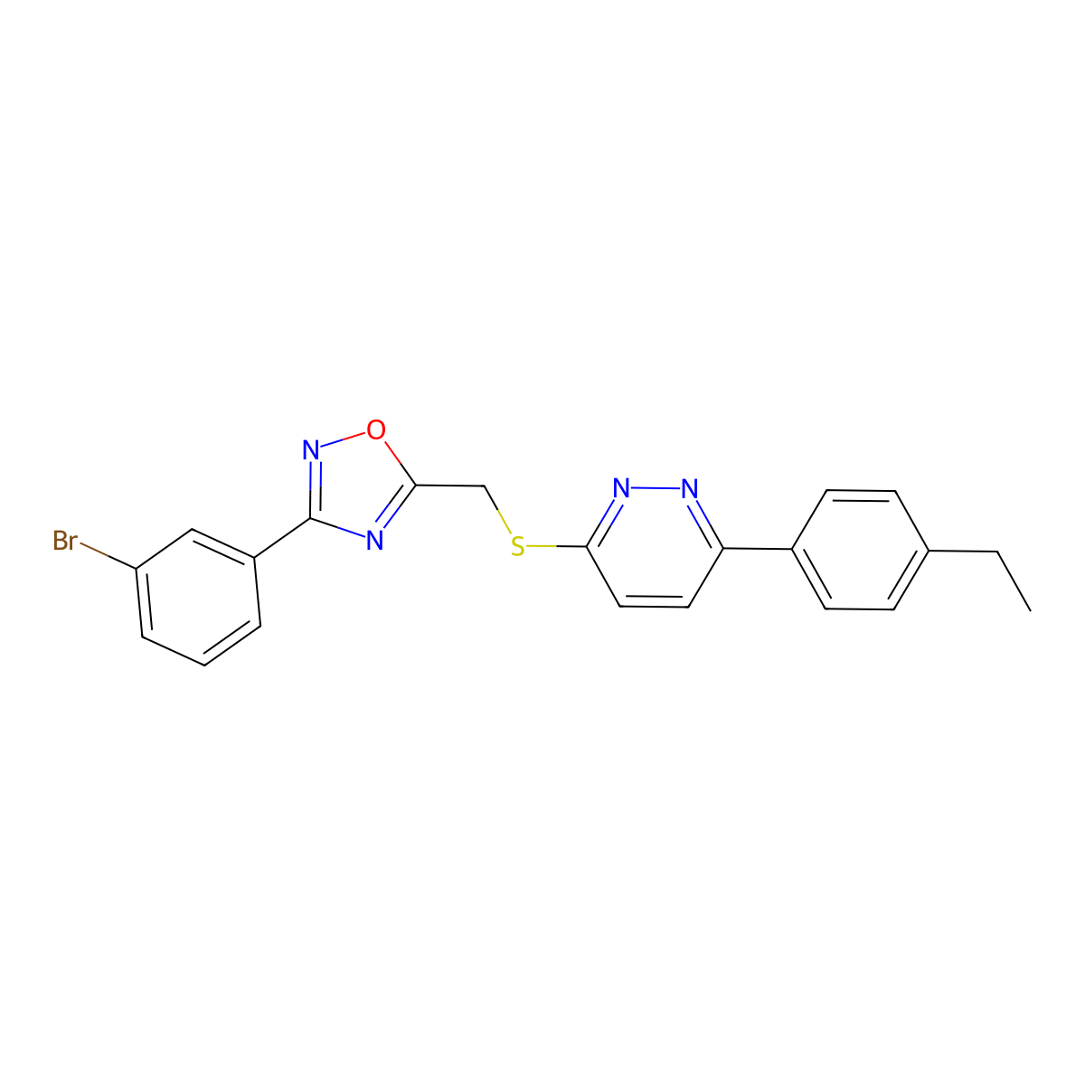 3-({[3-(3-Bromophenyl)-1,2,4-oxadiazol-5-yl]methyl}thio)-6-(4-ethylphenyl)pyridazine molecular structure, CAS 1114915-01-3