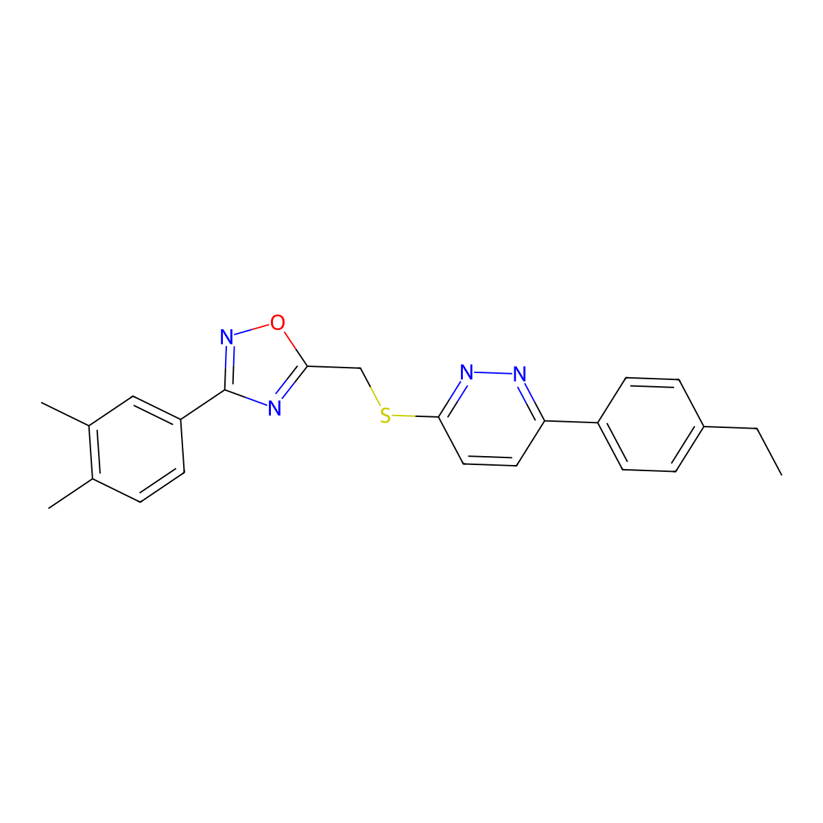 3-(3,4-Dimethylphenyl)-5-(((6-(4-ethylphenyl)pyridazin-3-yl)thio)methyl)-1,2,4-oxadiazole molecular structure, CAS 1114915-04-6