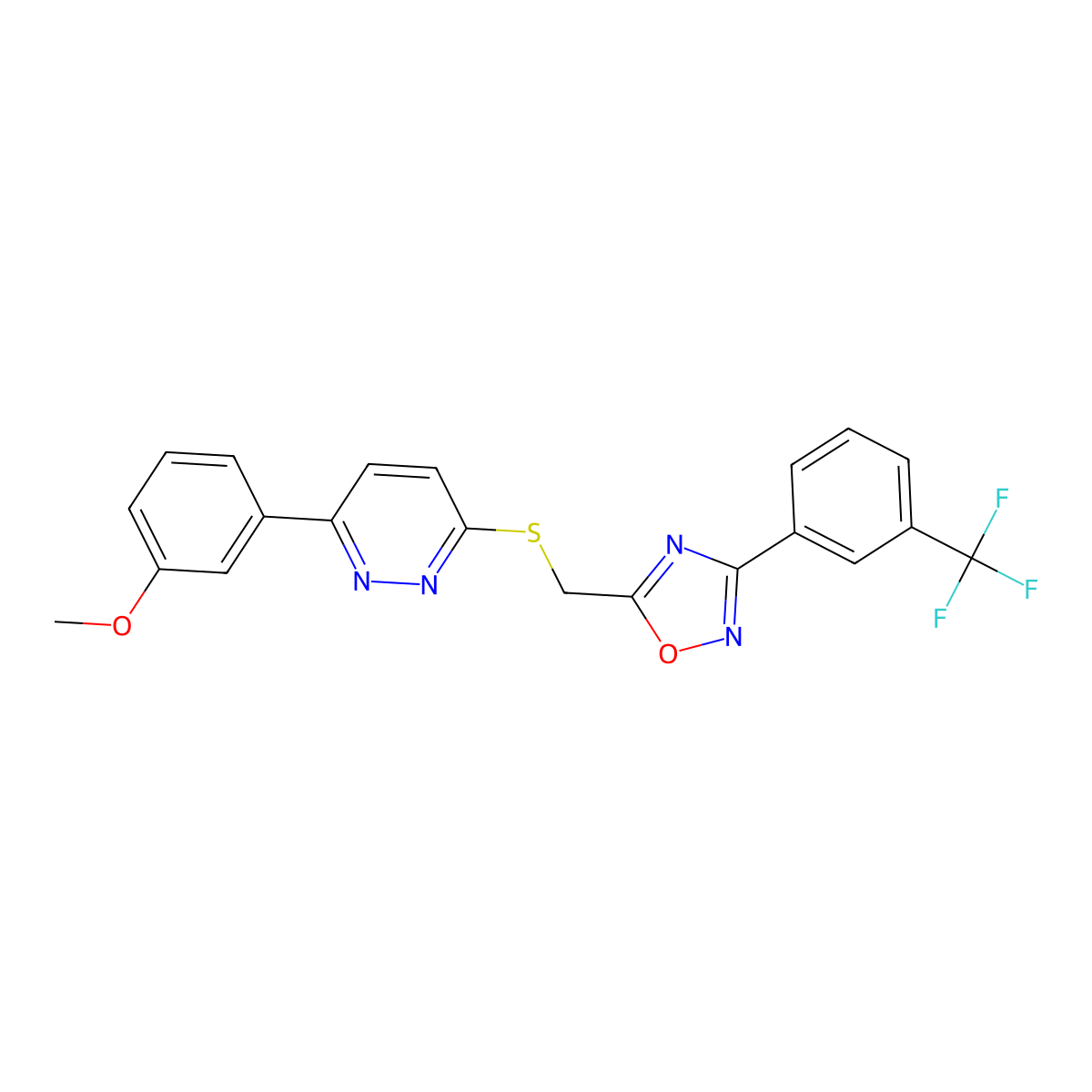 3-(3-Methoxyphenyl)-6-[({3-[3-(trifluoromethyl)phenyl]-1,2,4-oxadiazol-5-yl}methyl)sulfanyl]pyridazine molecular structure, CAS 1114915-05-7