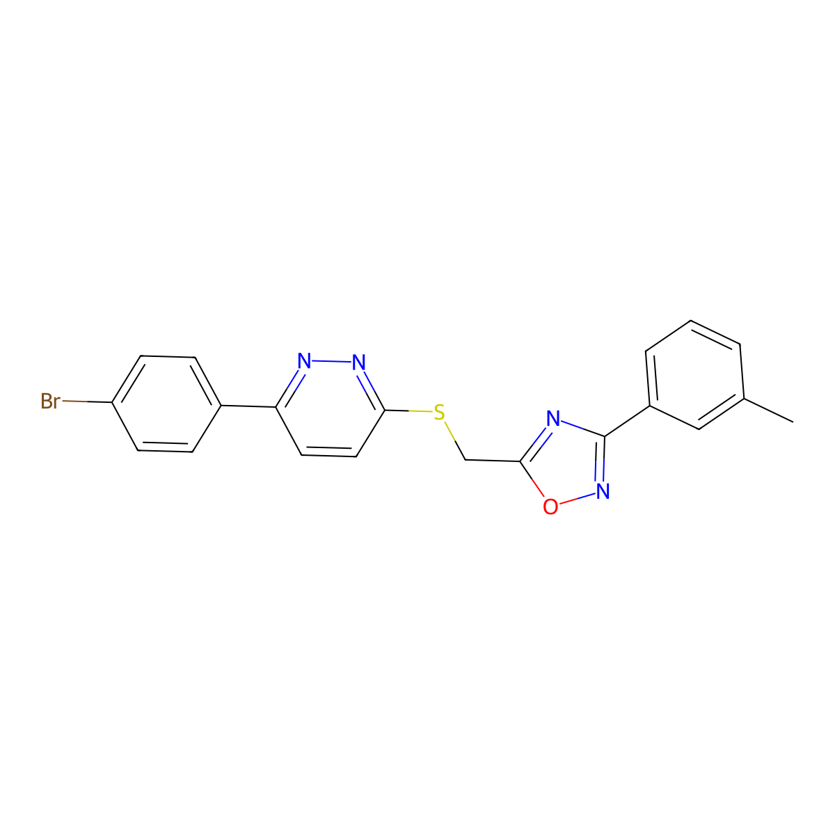 3-(4-Bromophenyl)-6-({[3-(3-methylphenyl)-1,2,4-oxadiazol-5-yl]methyl}thio)pyridazine molecular structure, CAS 1114915-14-8
