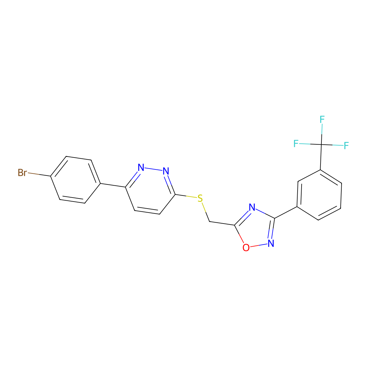 3-(4-Bromophenyl)-6-[({3-[3-(trifluoromethyl)phenyl]-1,2,4-oxadiazol-5-yl}methyl)sulfanyl]pyridazine molecular structure, CAS 1114915-16-0