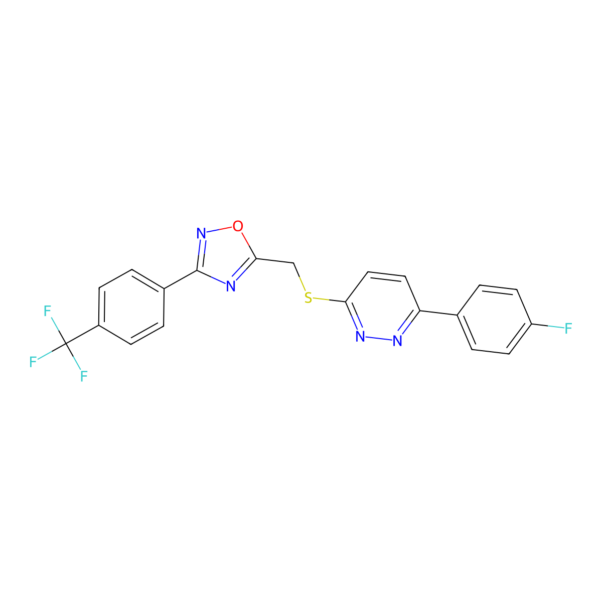 3-(4-Fluorophenyl)-6-[({3-[4-(trifluoromethyl)phenyl]-1,2,4-oxadiazol-5-yl}methyl)sulfanyl]pyridazine molecular structure, CAS 1114915-21-7