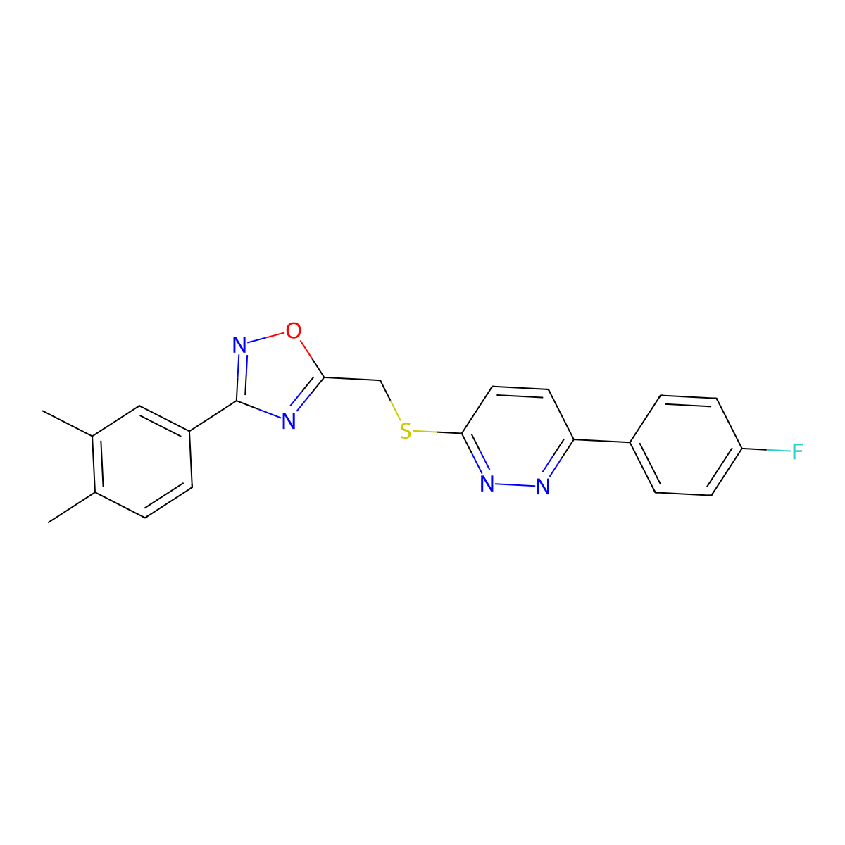 3-(3,4-Dimethylphenyl)-5-(((6-(4-fluorophenyl)pyridazin-3-yl)thio)methyl)-1,2,4-oxadiazole molecular structure, CAS 1114915-24-0