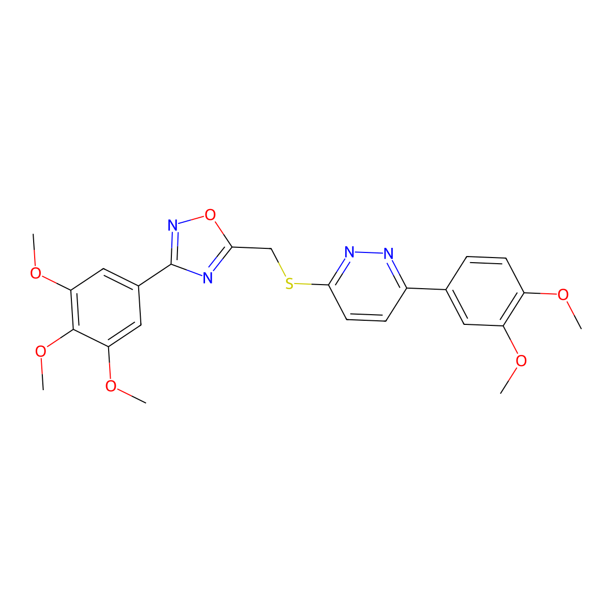 3-(3,4-Dimethoxyphenyl)-6-({[3-(3,4,5-trimethoxyphenyl)-1,2,4-oxadiazol-5-yl]methyl}sulfanyl)pyridazine molecular structure, CAS 1114915-26-2