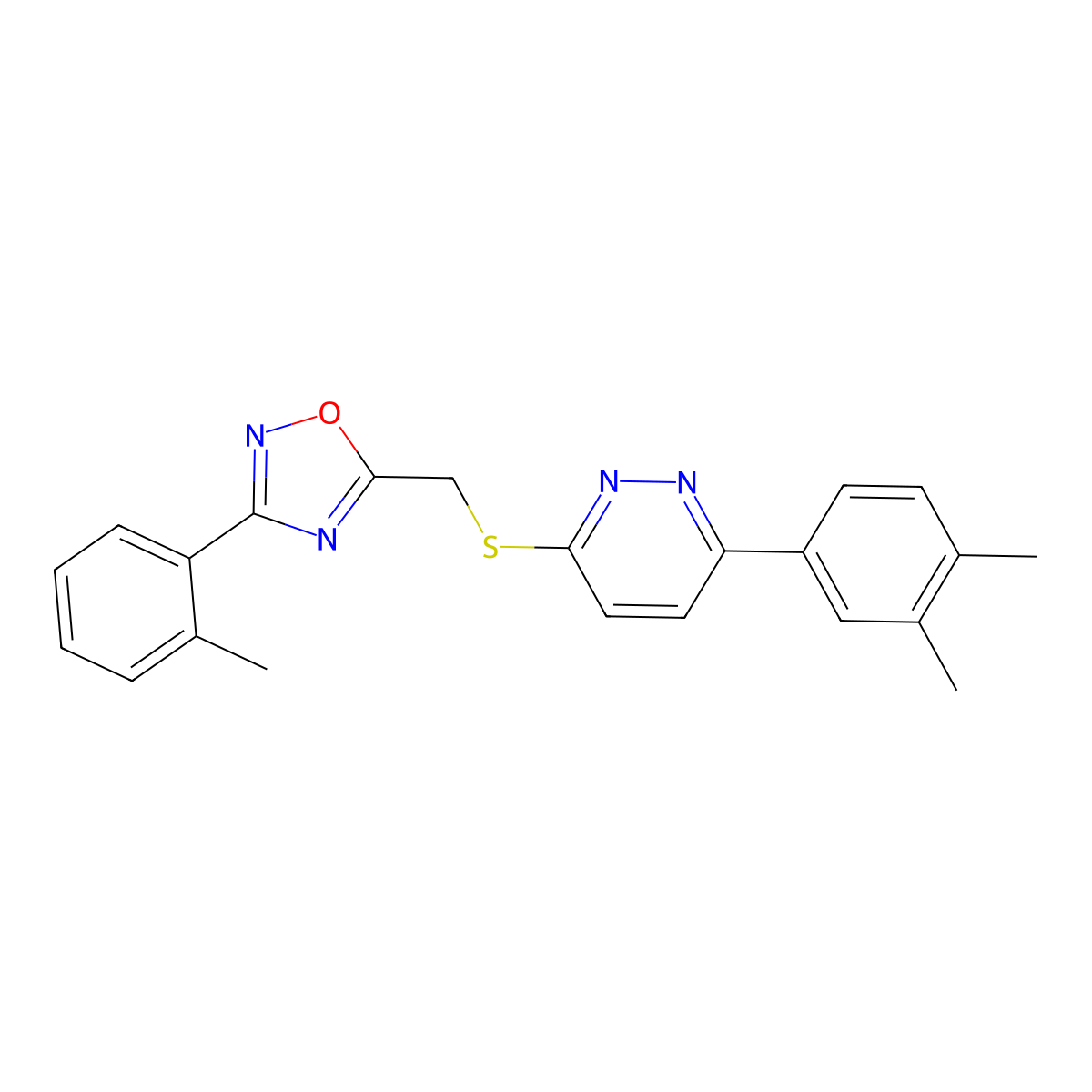 3-(3,4-Dimethylphenyl)-6-({[3-(2-methylphenyl)-1,2,4-oxadiazol-5-yl]methyl}sulfanyl)pyridazine molecular structure, CAS 1114915-29-5